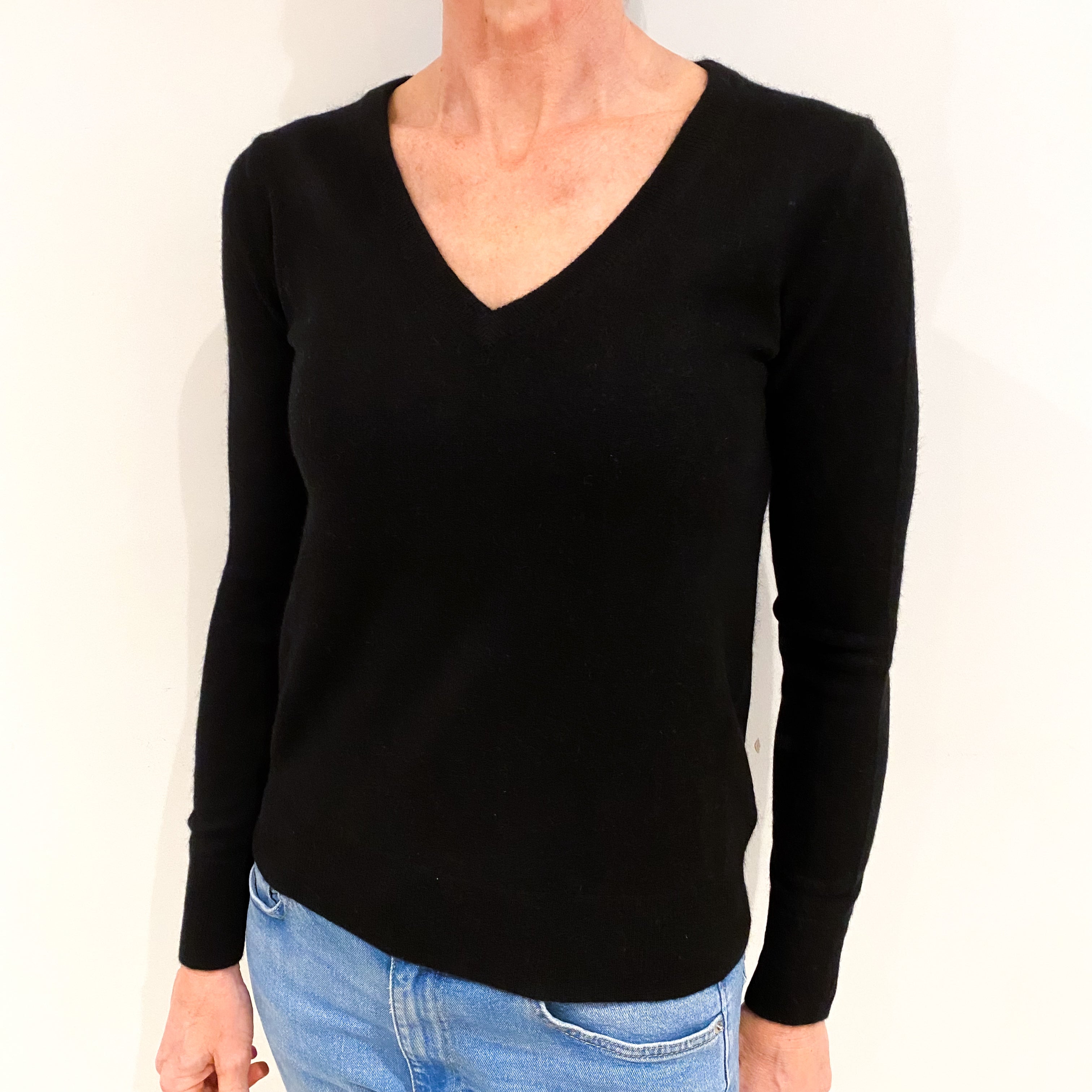 Black Cashmere V Neck Jumper Small