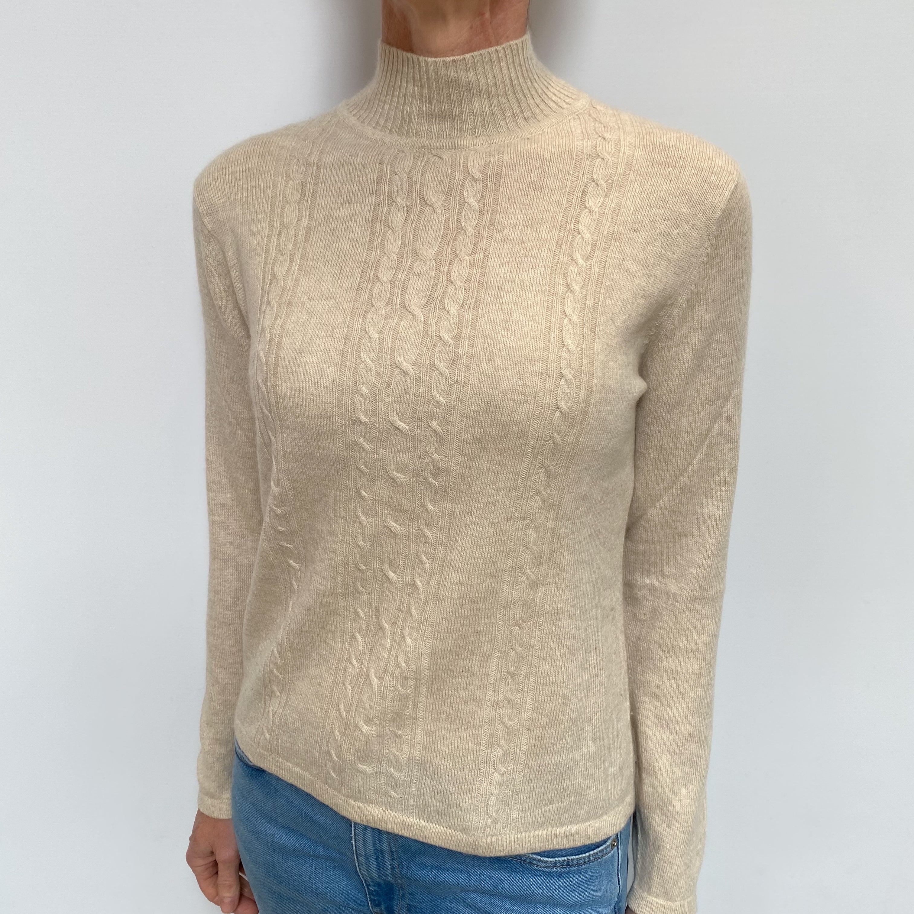 Oatmeal Beige Cashmere Turtle Neck Jumper Small