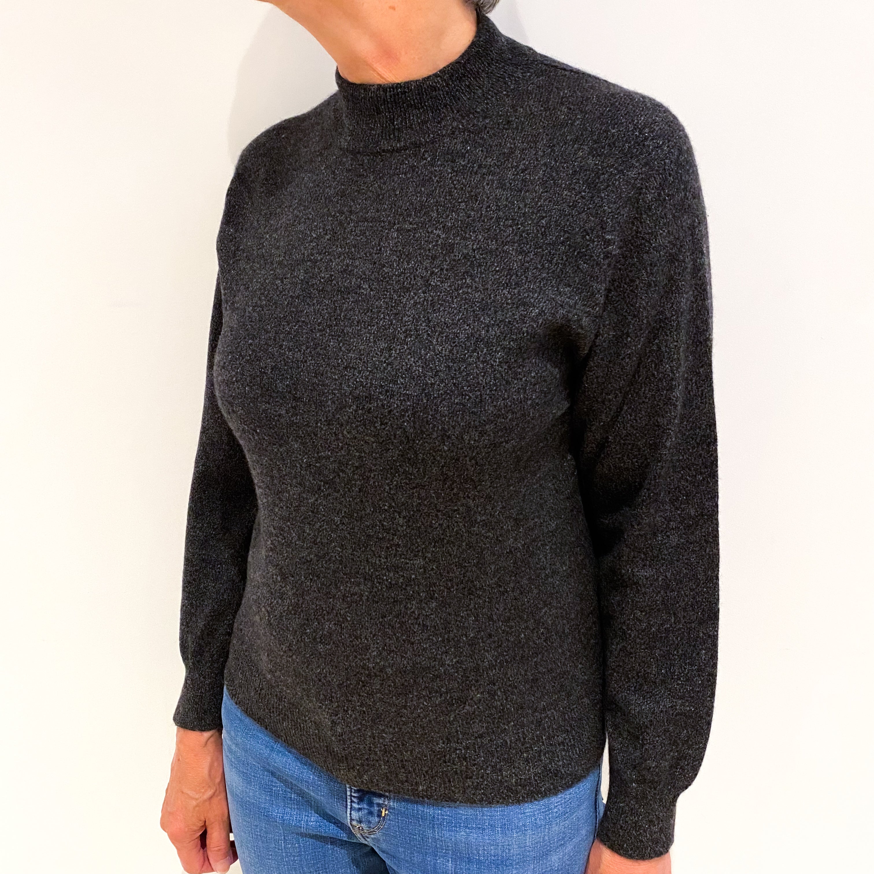 Charcoal Grey Marl Cashmere Turtle Neck Jumper Medium