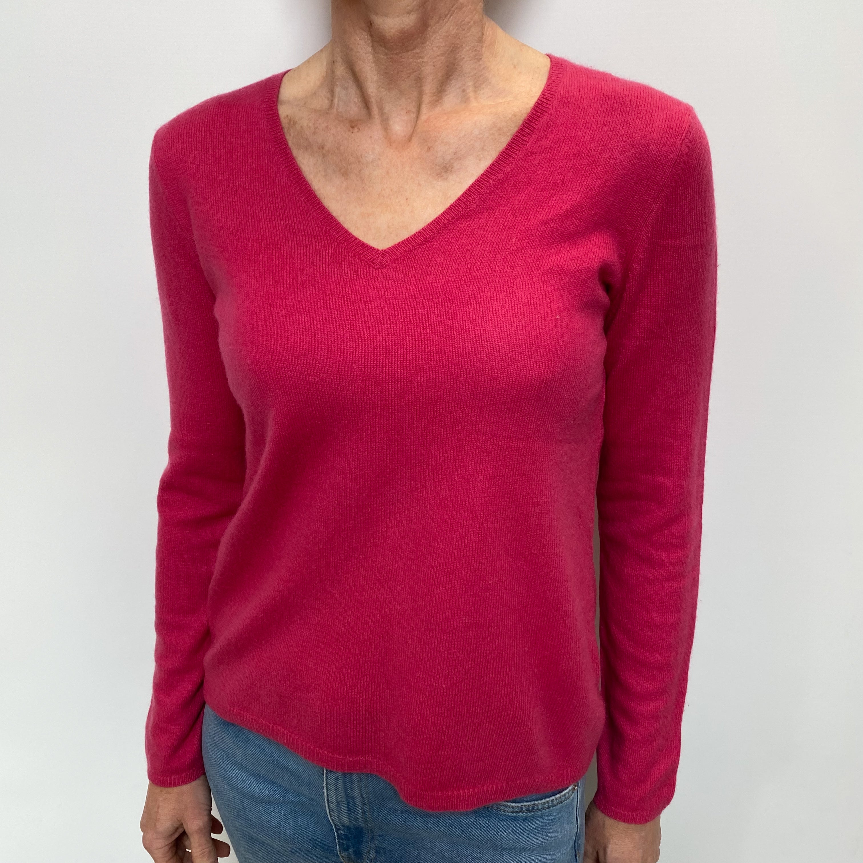 Fuchsia Pink Cashmere V Neck Jumper Small