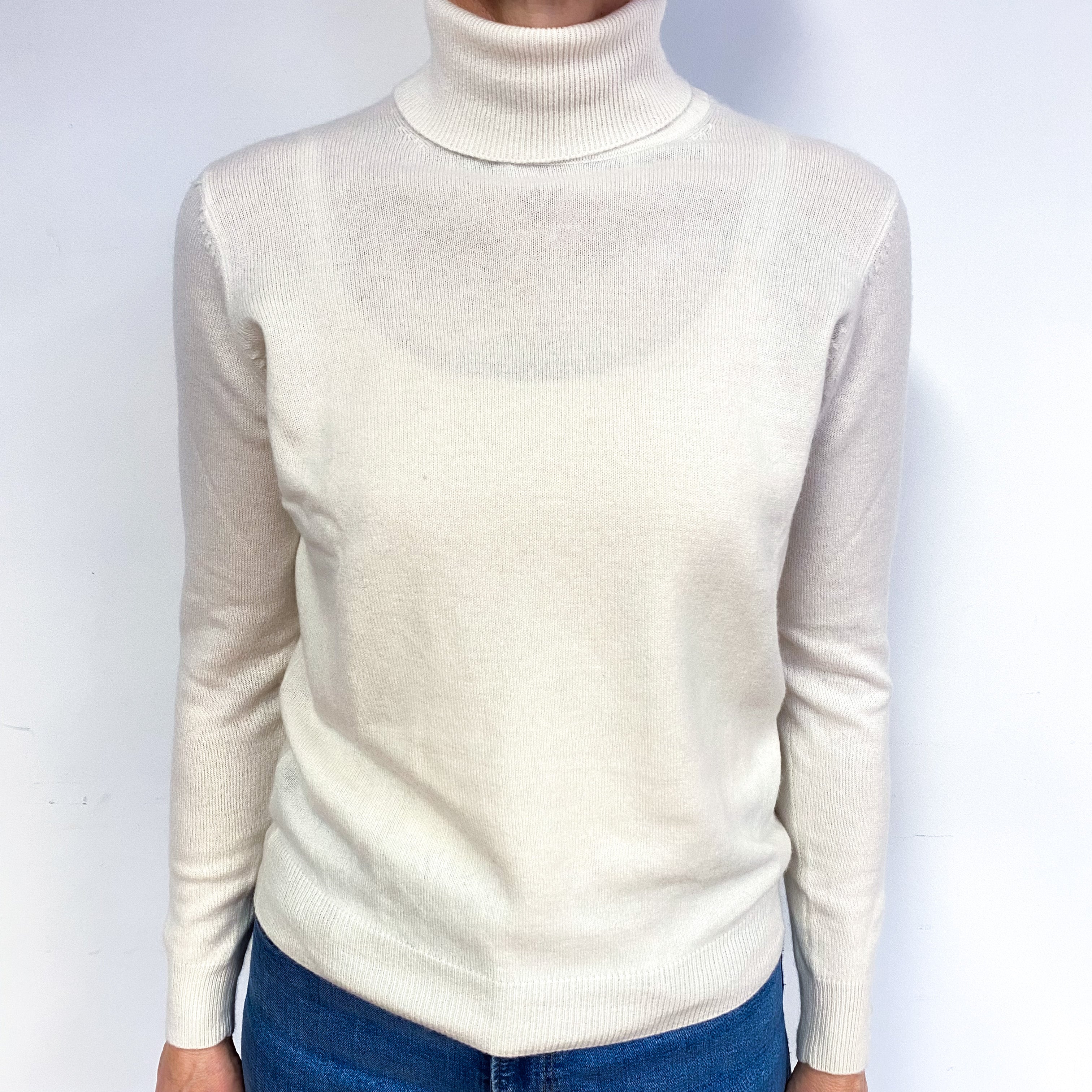 Winter White Cashmere Polo Neck Jumper Medium