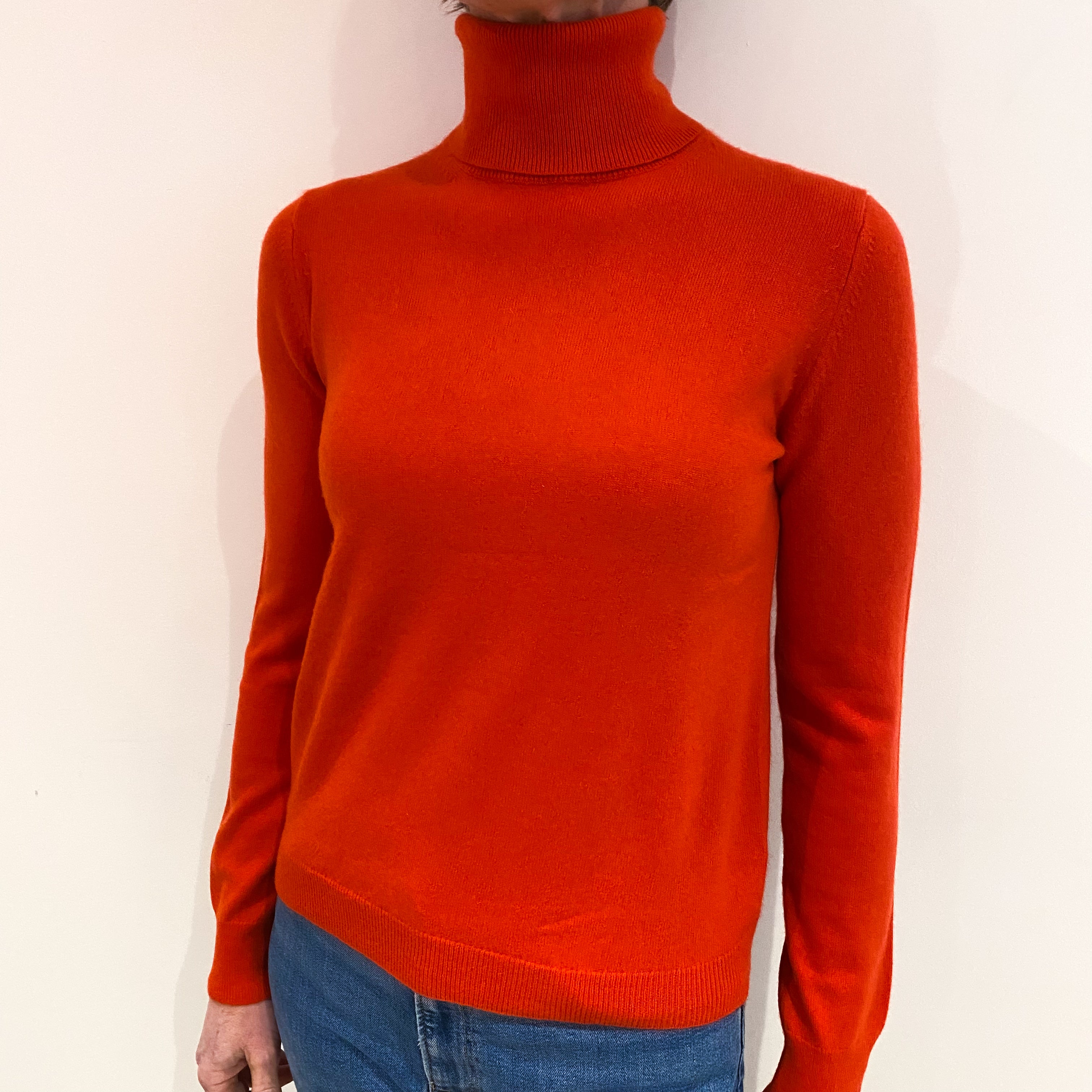 Vermillion Orange Cashmere Polo Neck Jumper Small