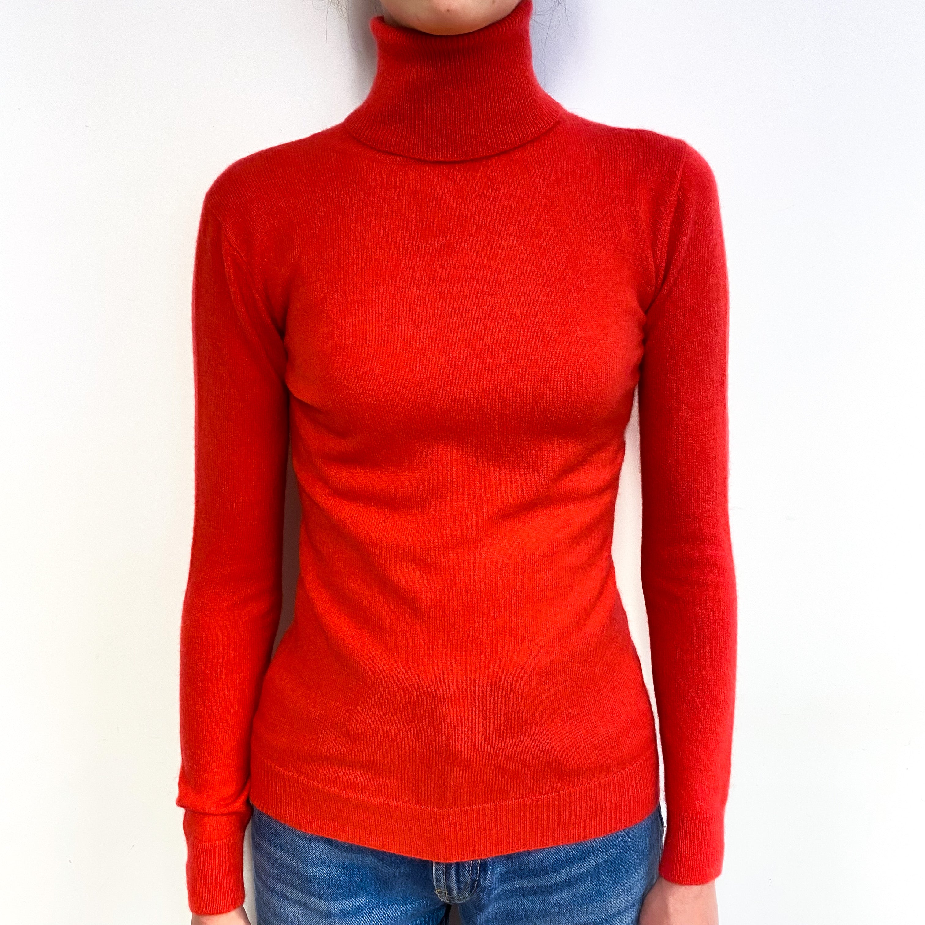 Vermillion Red Cashmere Polo Neck Jumper Extra Small