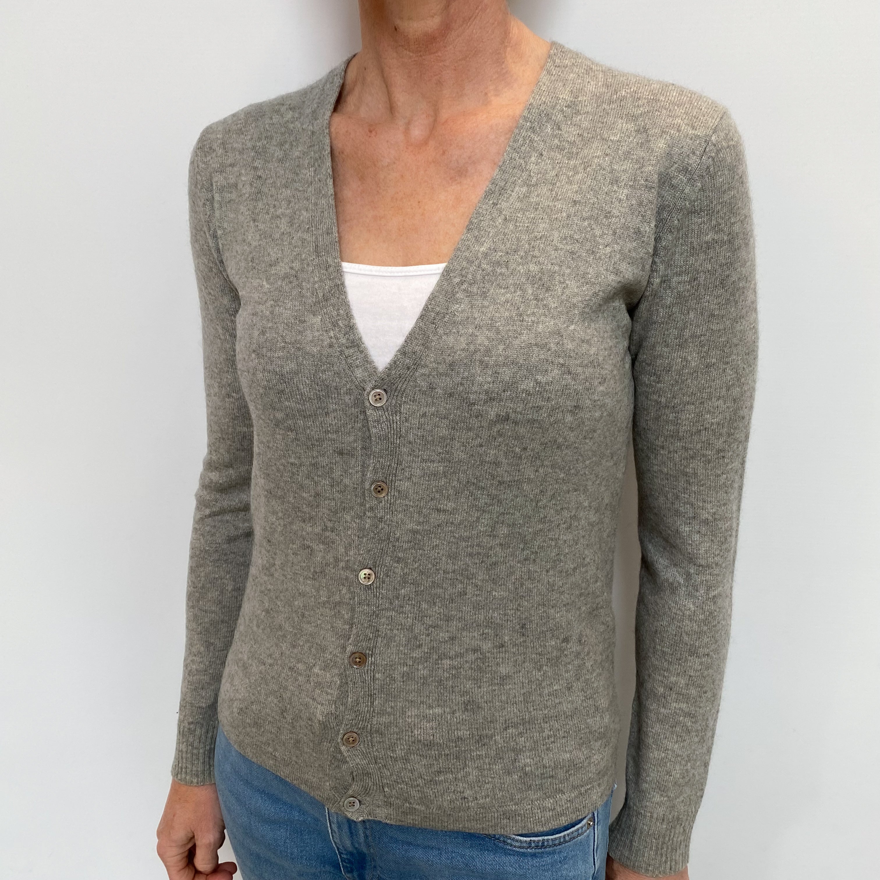 Ash Grey Cashmere V Neck Cardigan Small