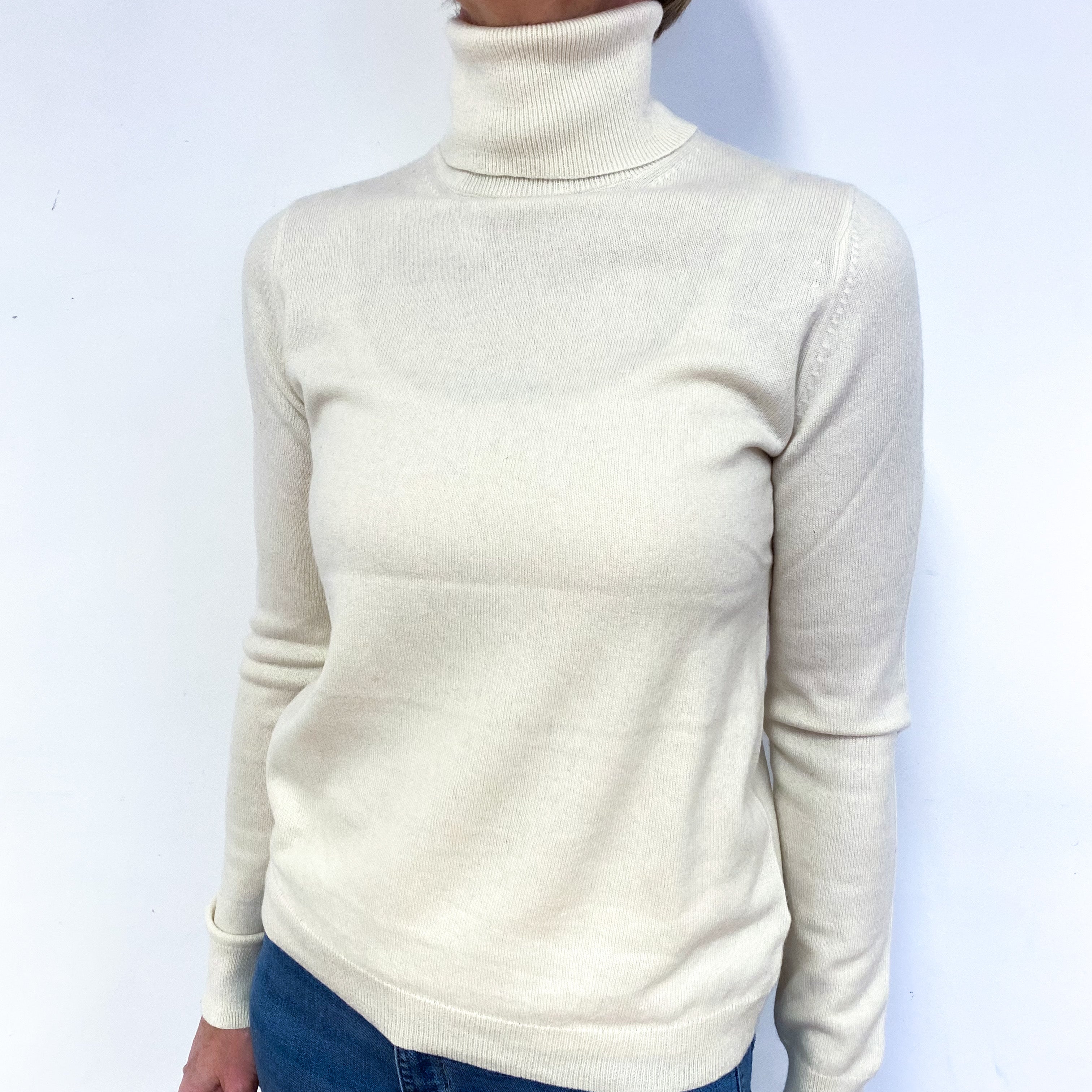 Vanilla Cream Cashmere Polo Neck Jumper Medium