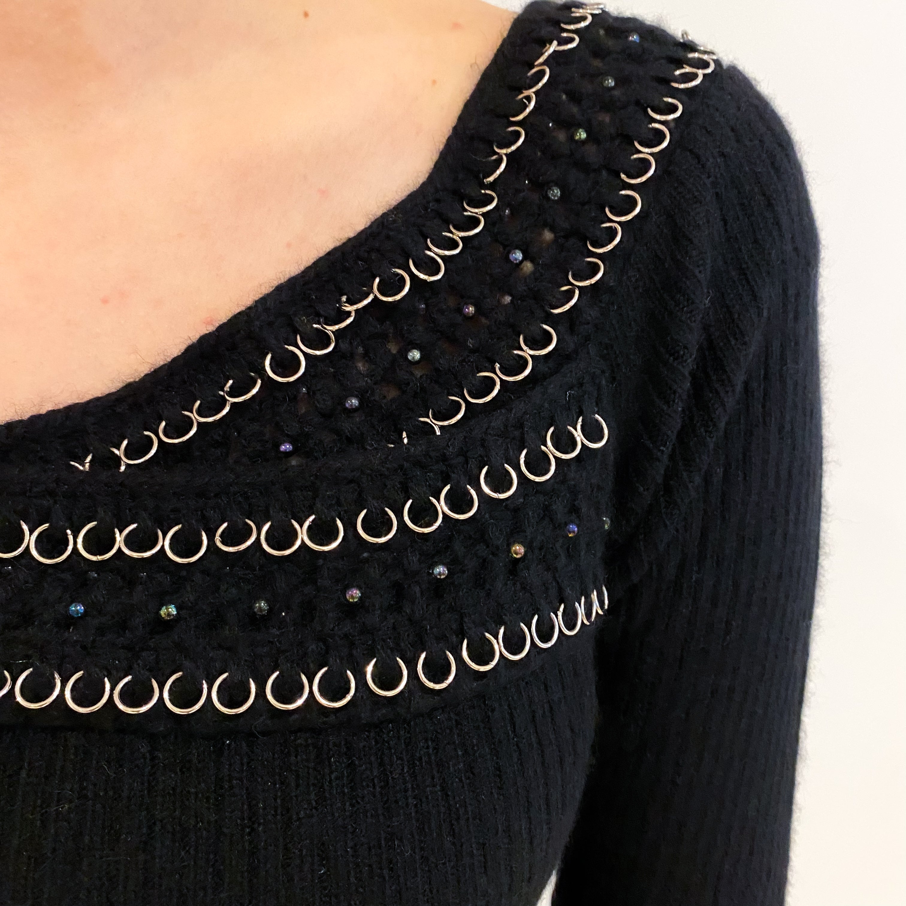 Black Embellished Cashmere Slash Neck Jumper Extra Small