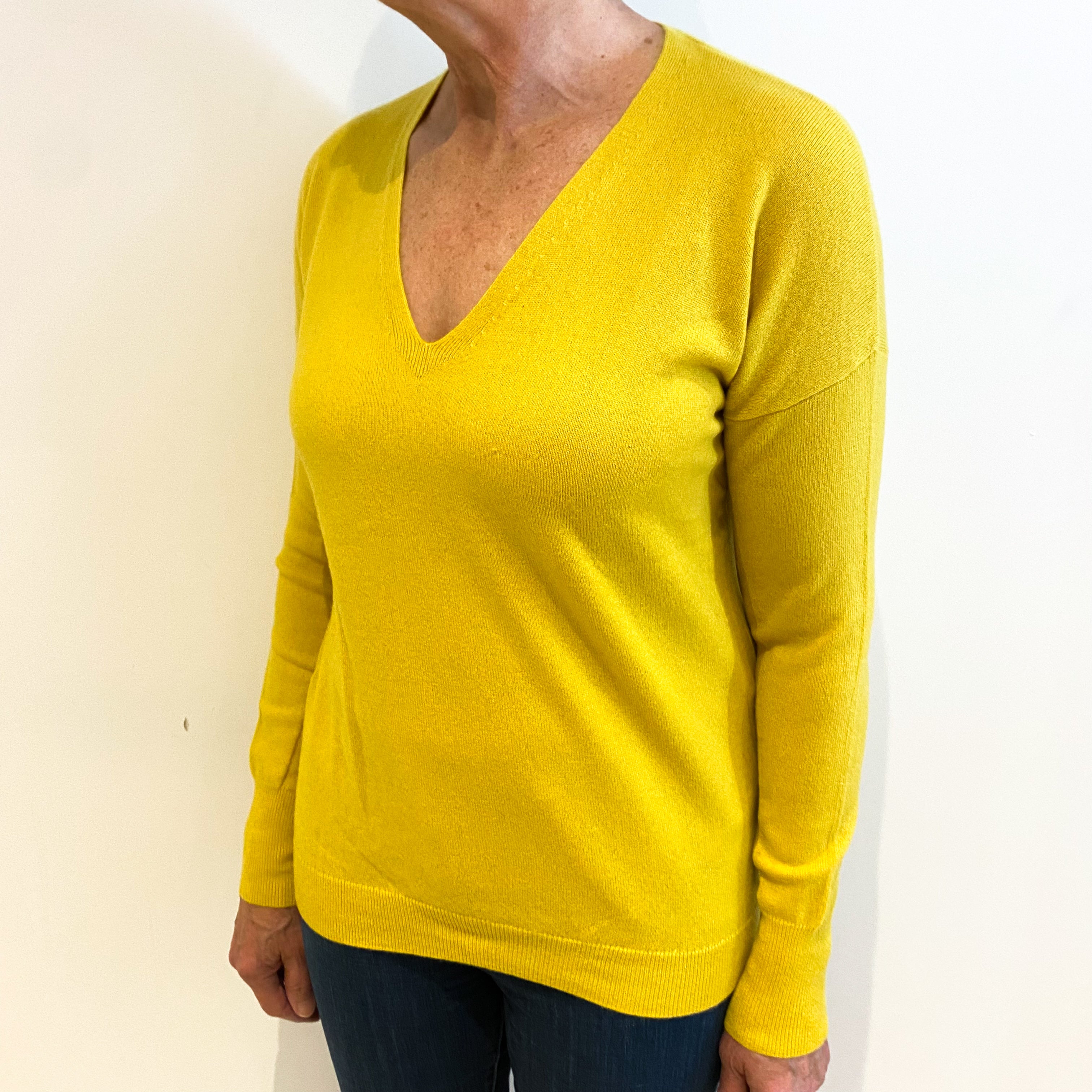 Mustard Yellow Cashmere V Neck Jumper Medium