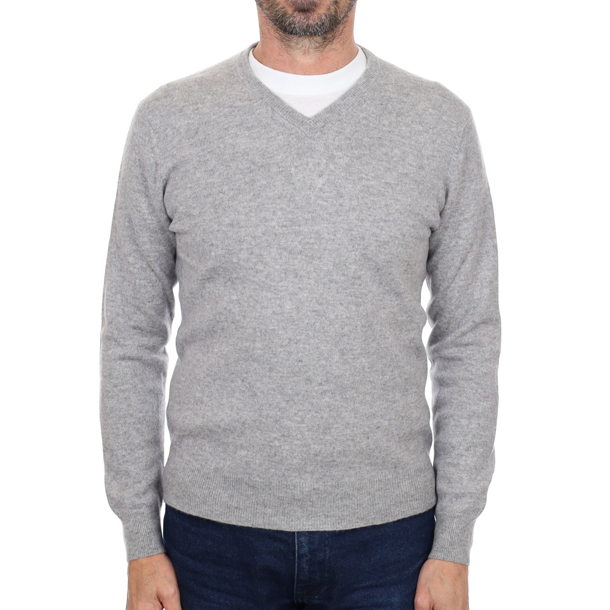 Men's Smoke Grey Cashmere V Neck Jumper Small