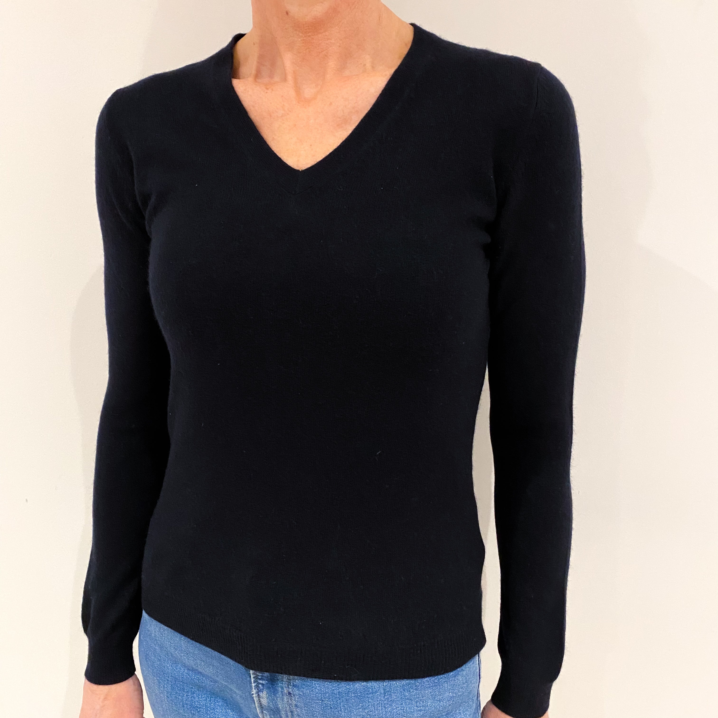 Black Cashmere V Neck Jumper Small