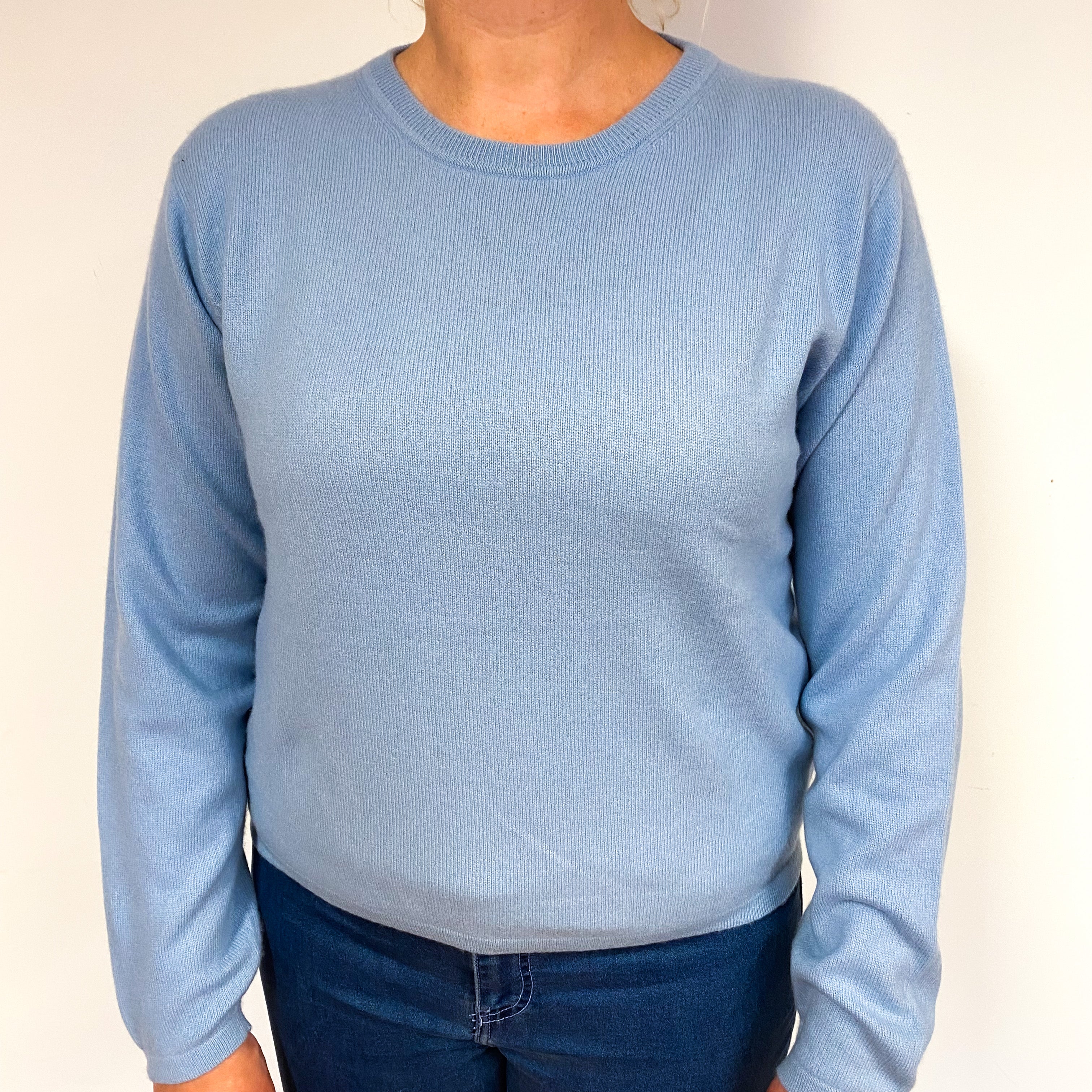 Pale Blue Cashmere Crew Neck Jumper Large