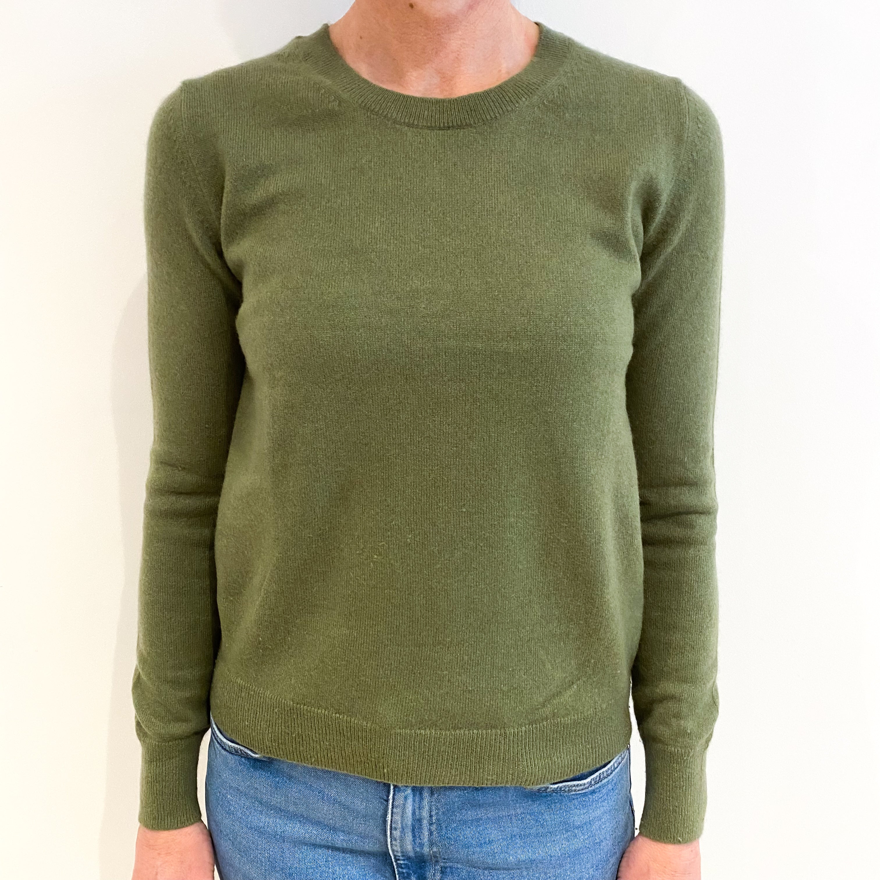 Olive Green Cashmere Crew Neck Jumper Small