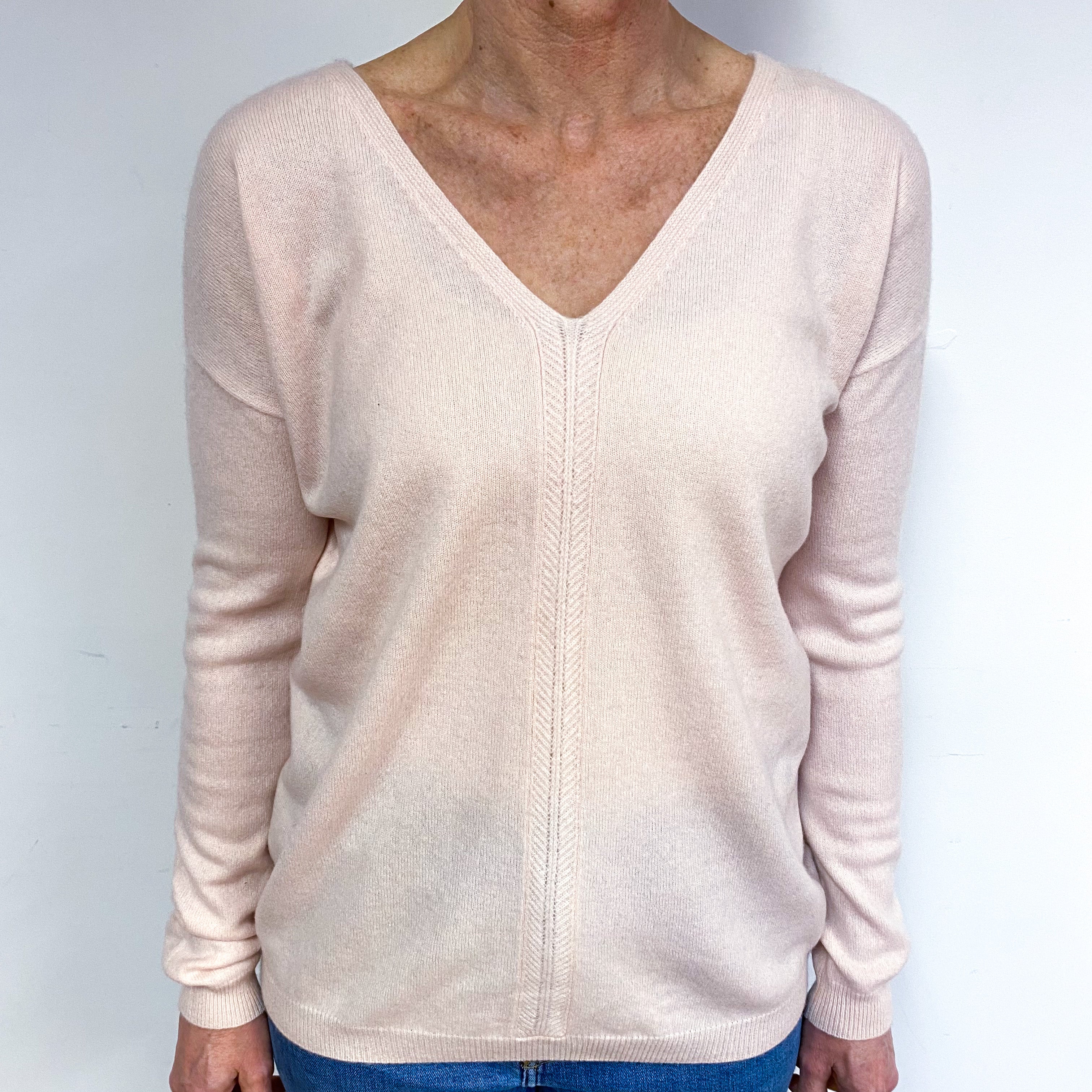 Ice Pink Cashmere V-Neck Jumper Medium