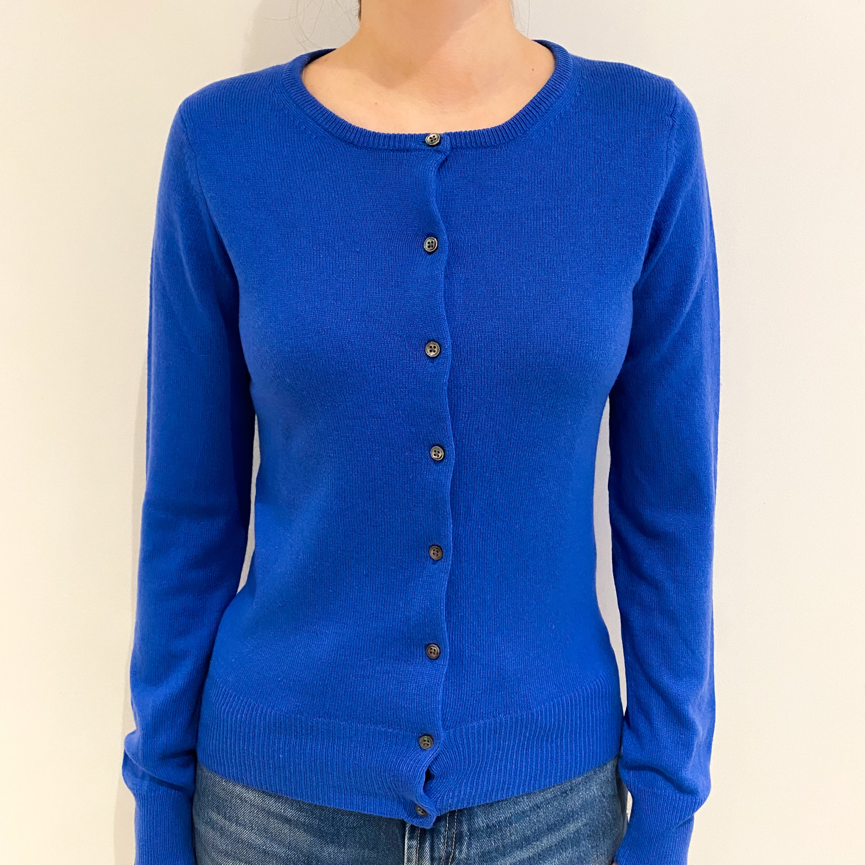 Azure Blue Cashmere Crew Neck Cardigan Extra Small