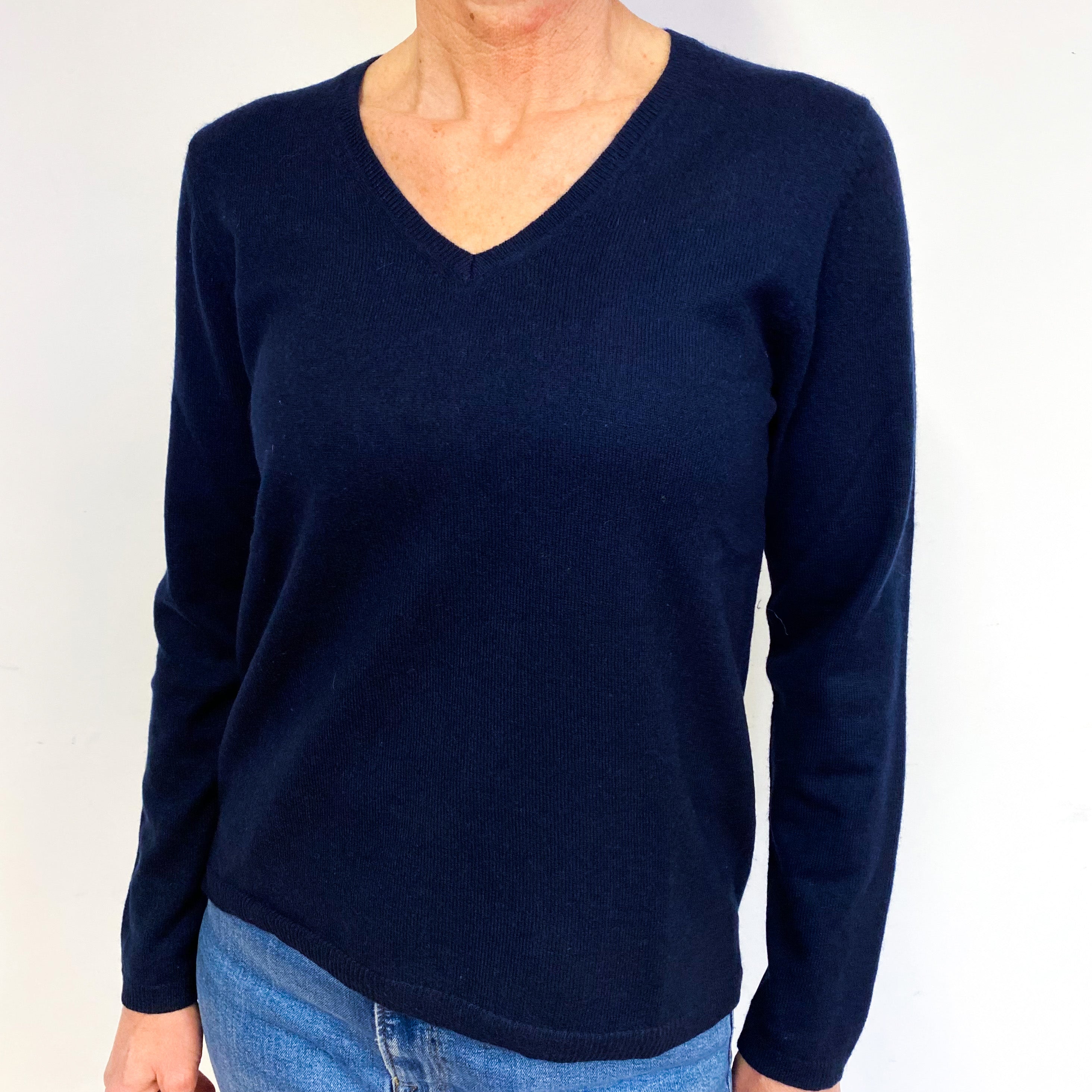 Navy Cashmere V-Neck Jumper Medium