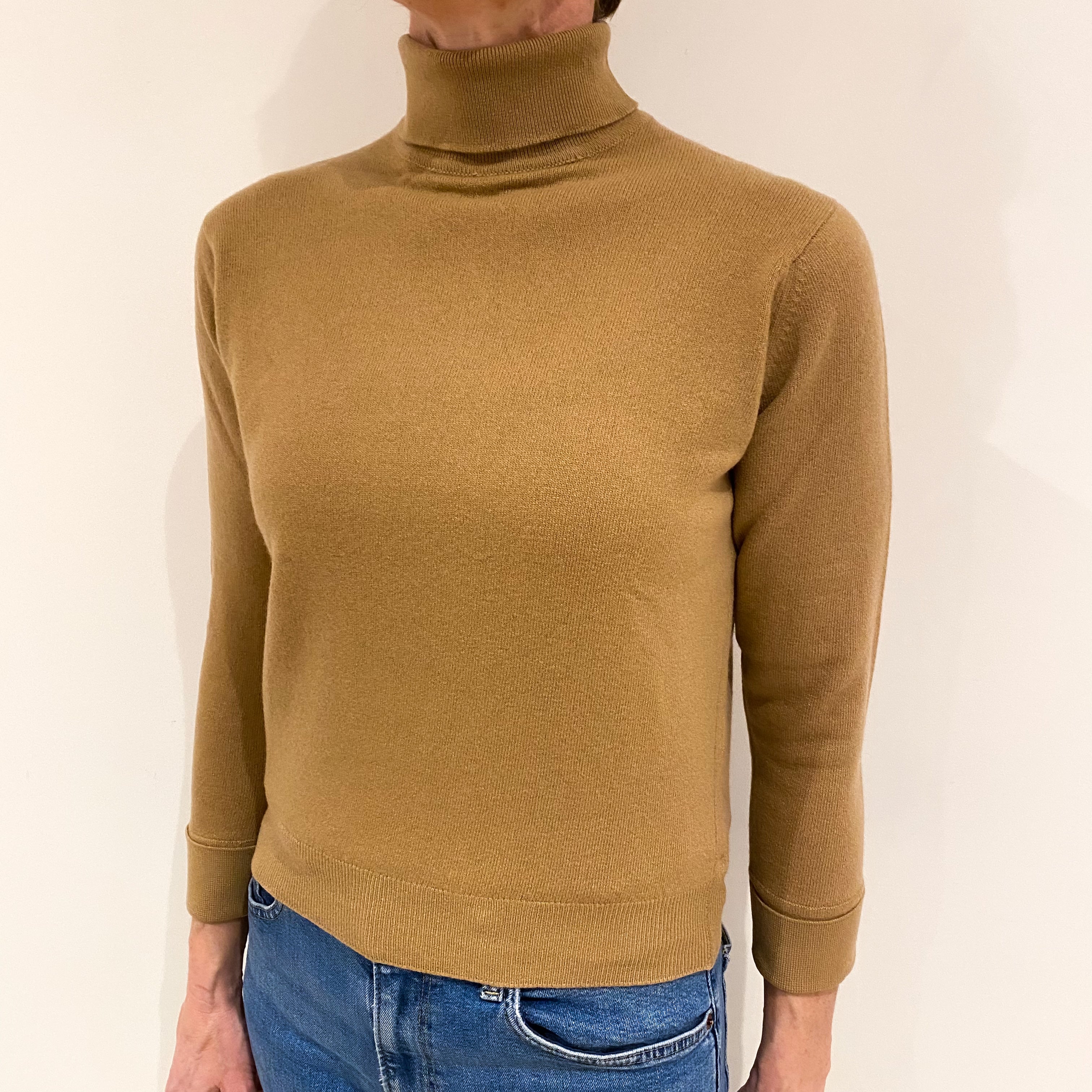 Vintage Camel Brown  Cashmere Polo Neck Jumper Small