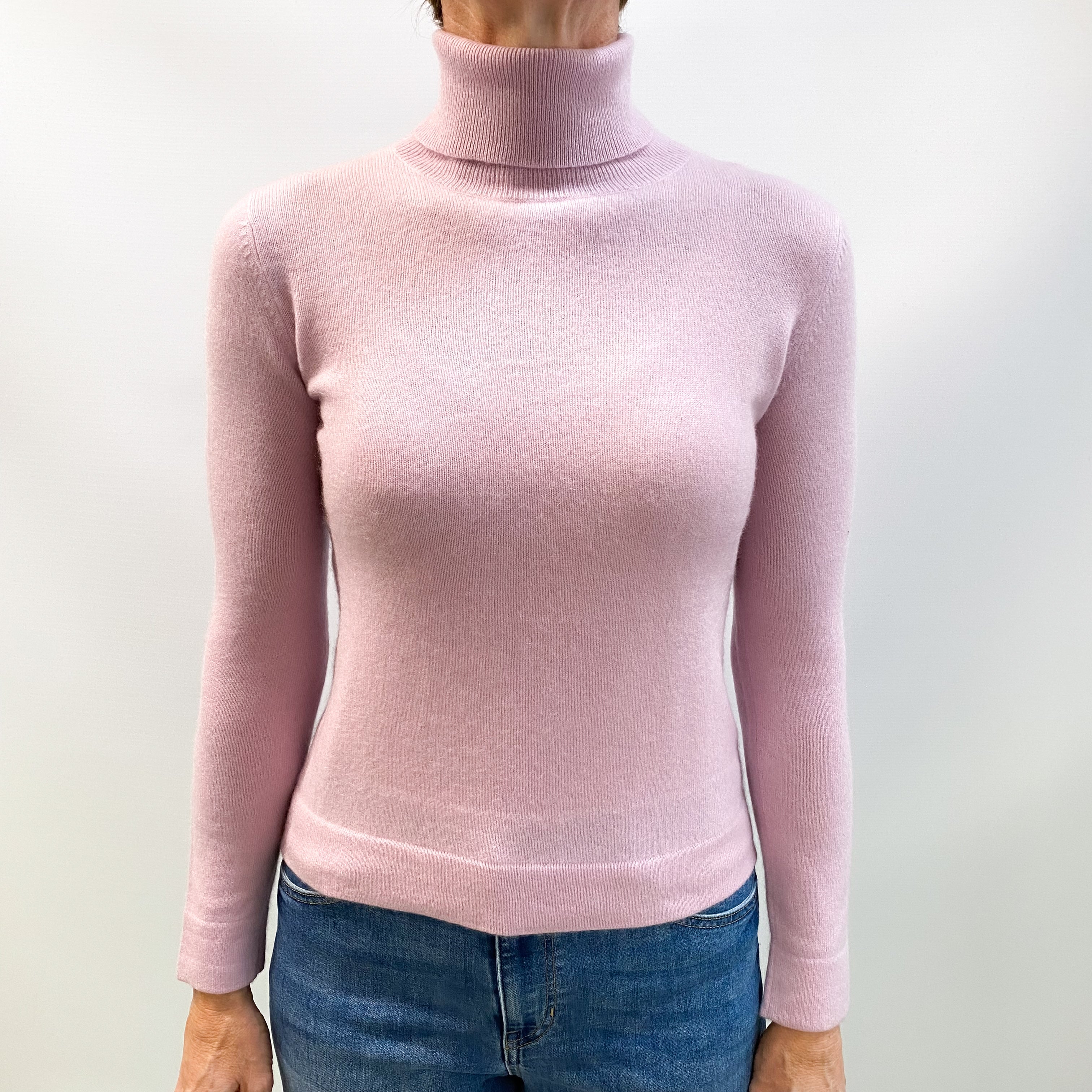 Pale Lilac Purple Cashmere Polo Neck Jumper Small