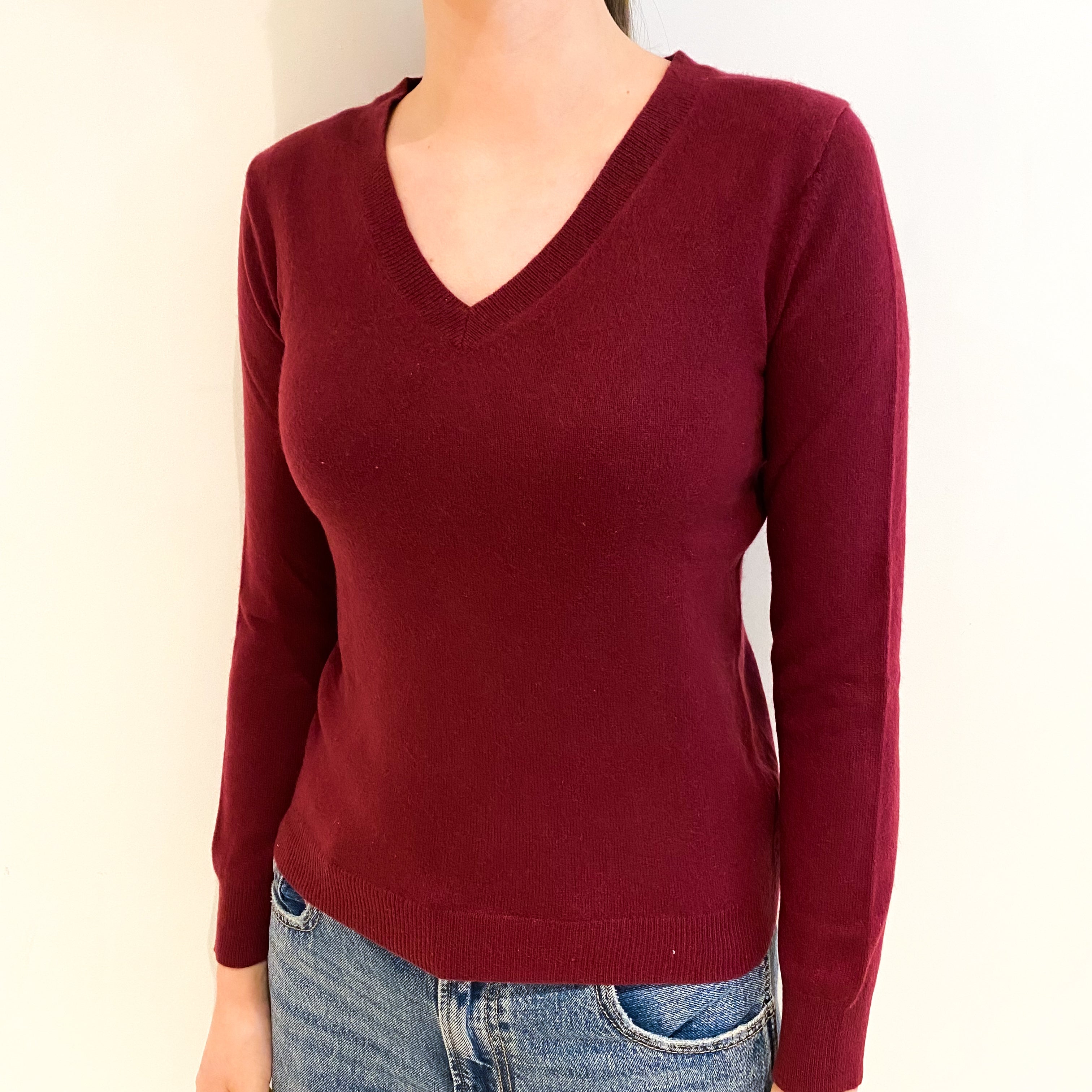 Brick Red Cashmere V Neck Jumper Extra Small