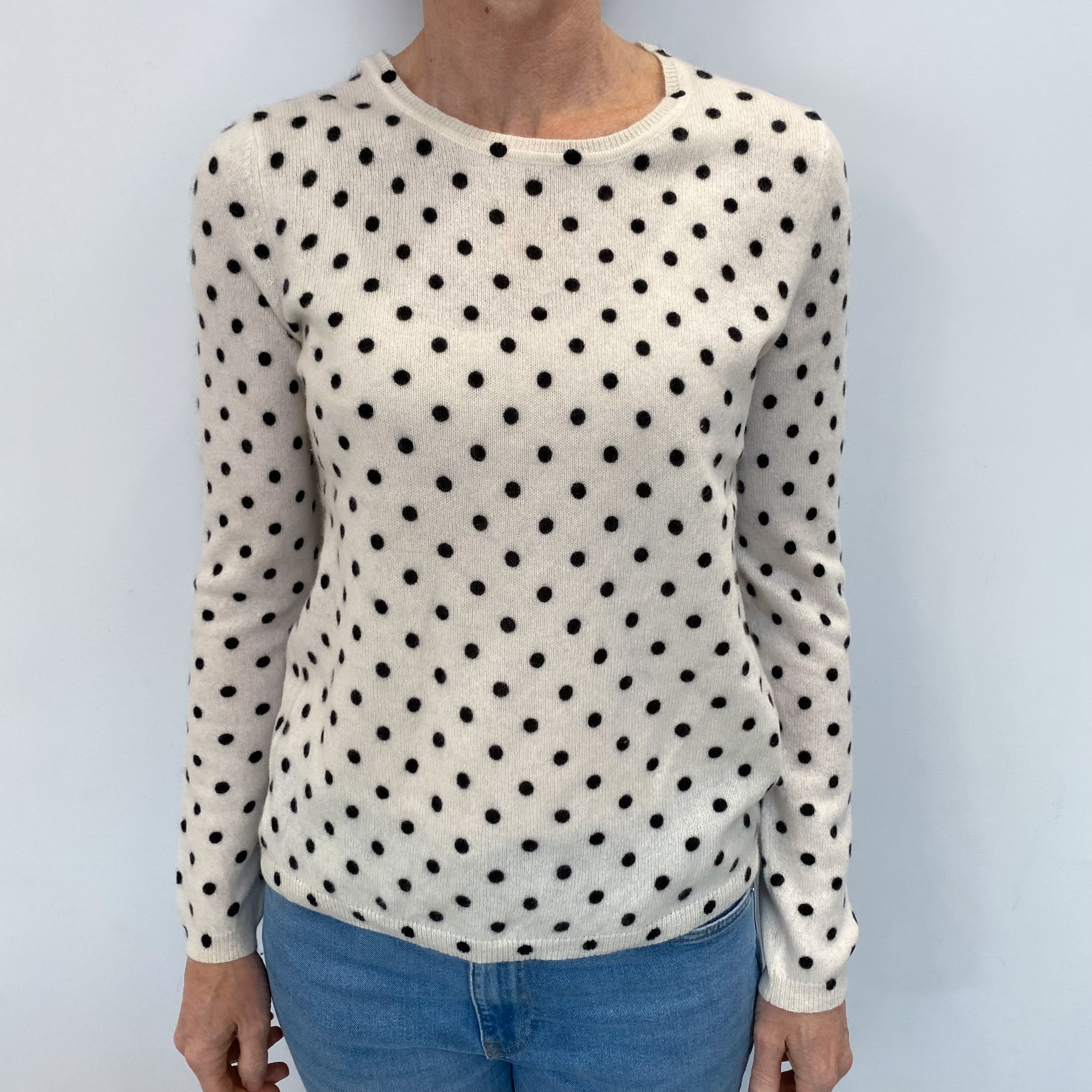 Ivory Polka Dot Cashmere Crew Neck Jumper Small