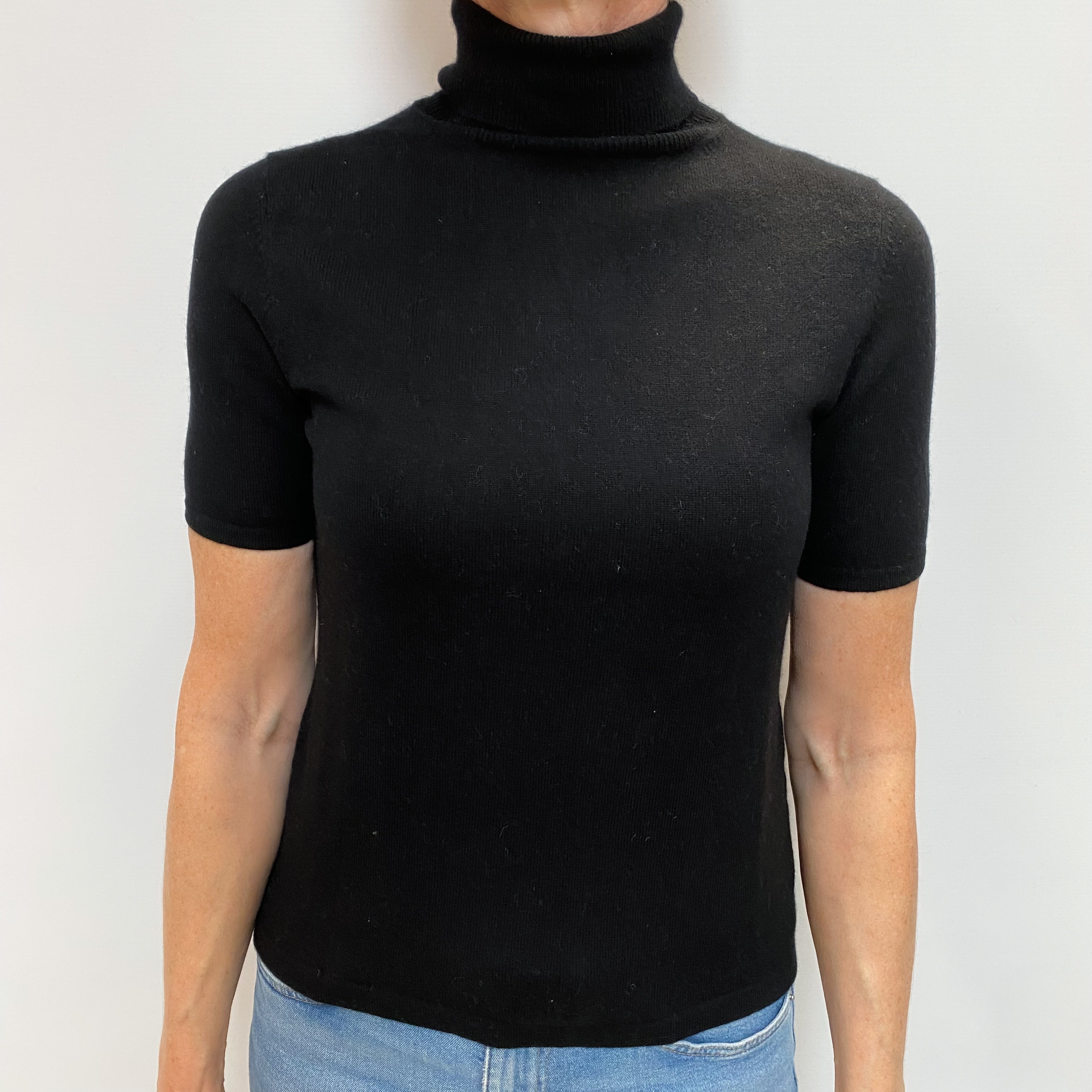 Black Cashmere Polo Neck Short Sleeved Jumper Small