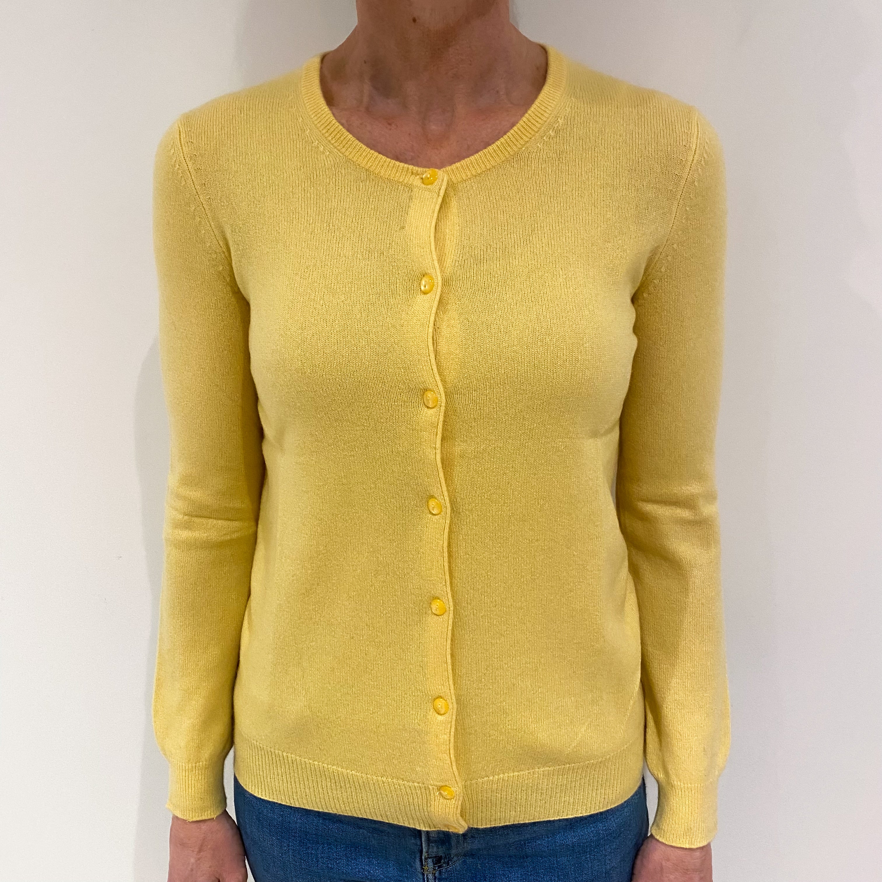 Pineapple Yellow Cashmere Crew Neck Cardigan Small