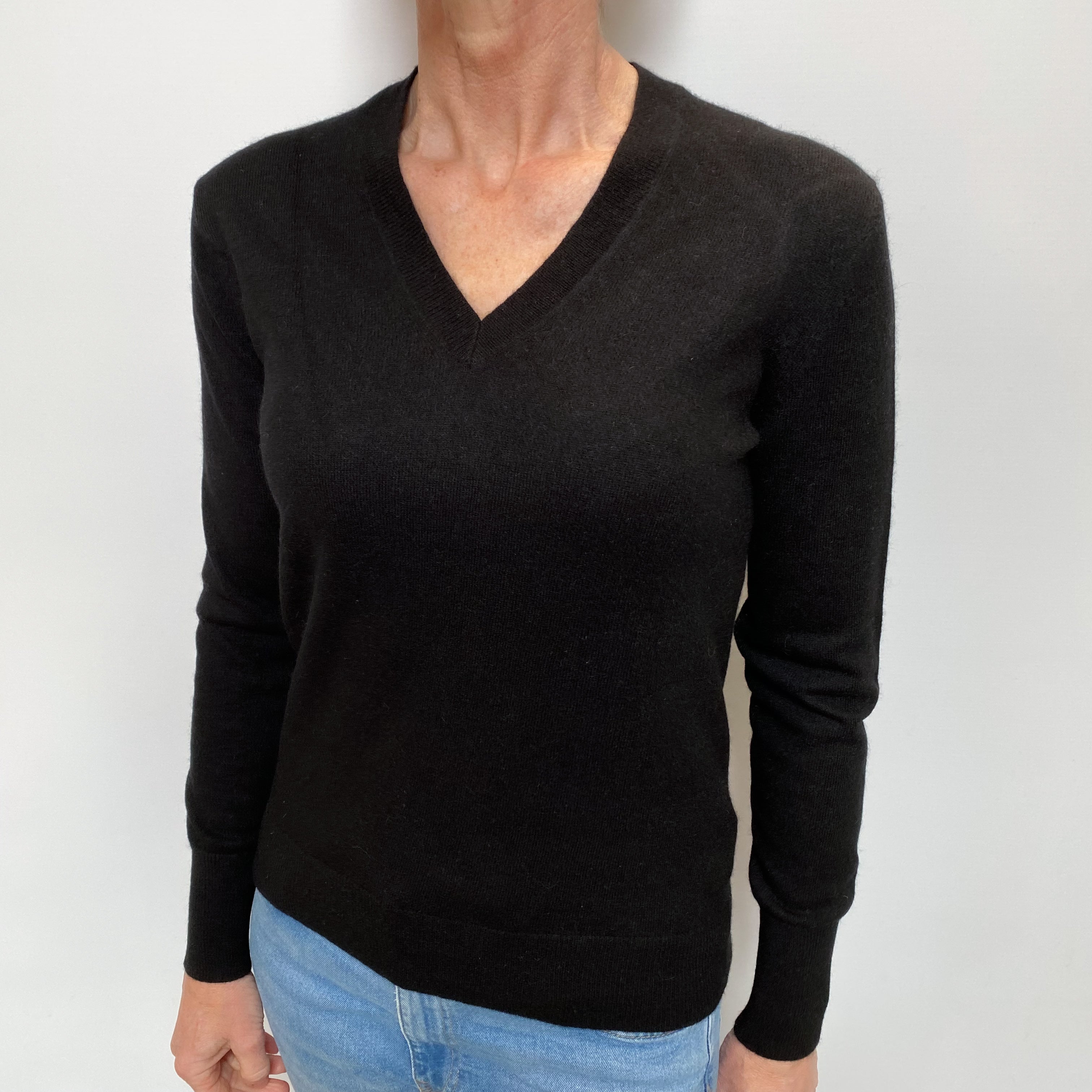 Black Cashmere V Neck Jumper Small