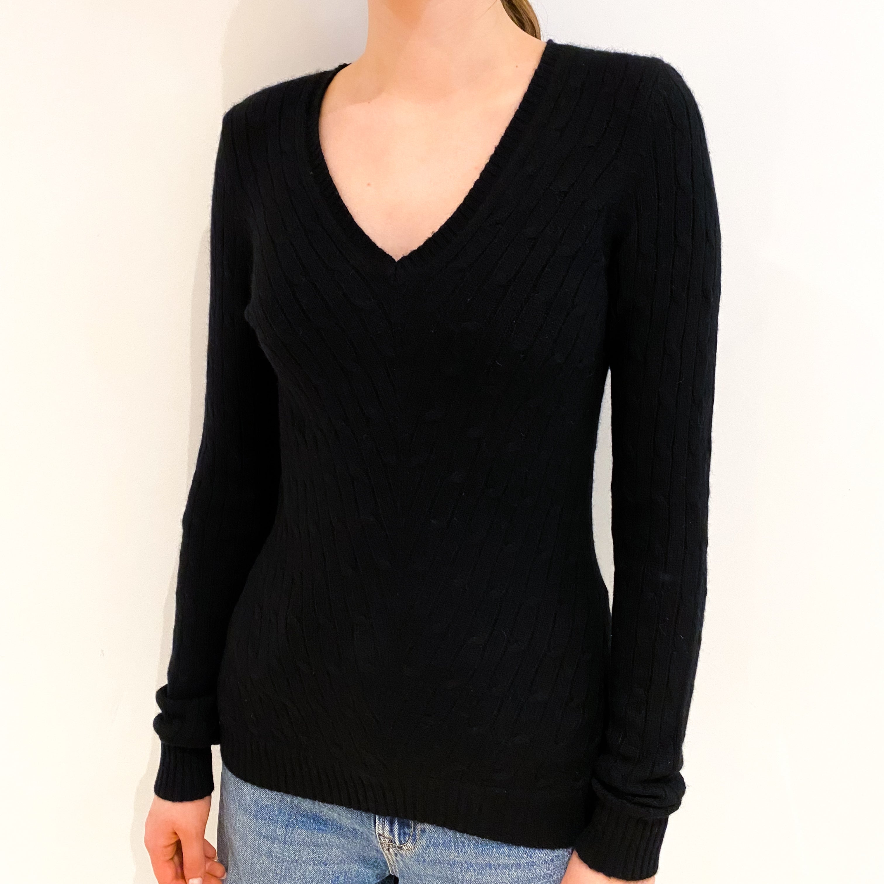 Black Cashmere V Neck Jumper Extra Small