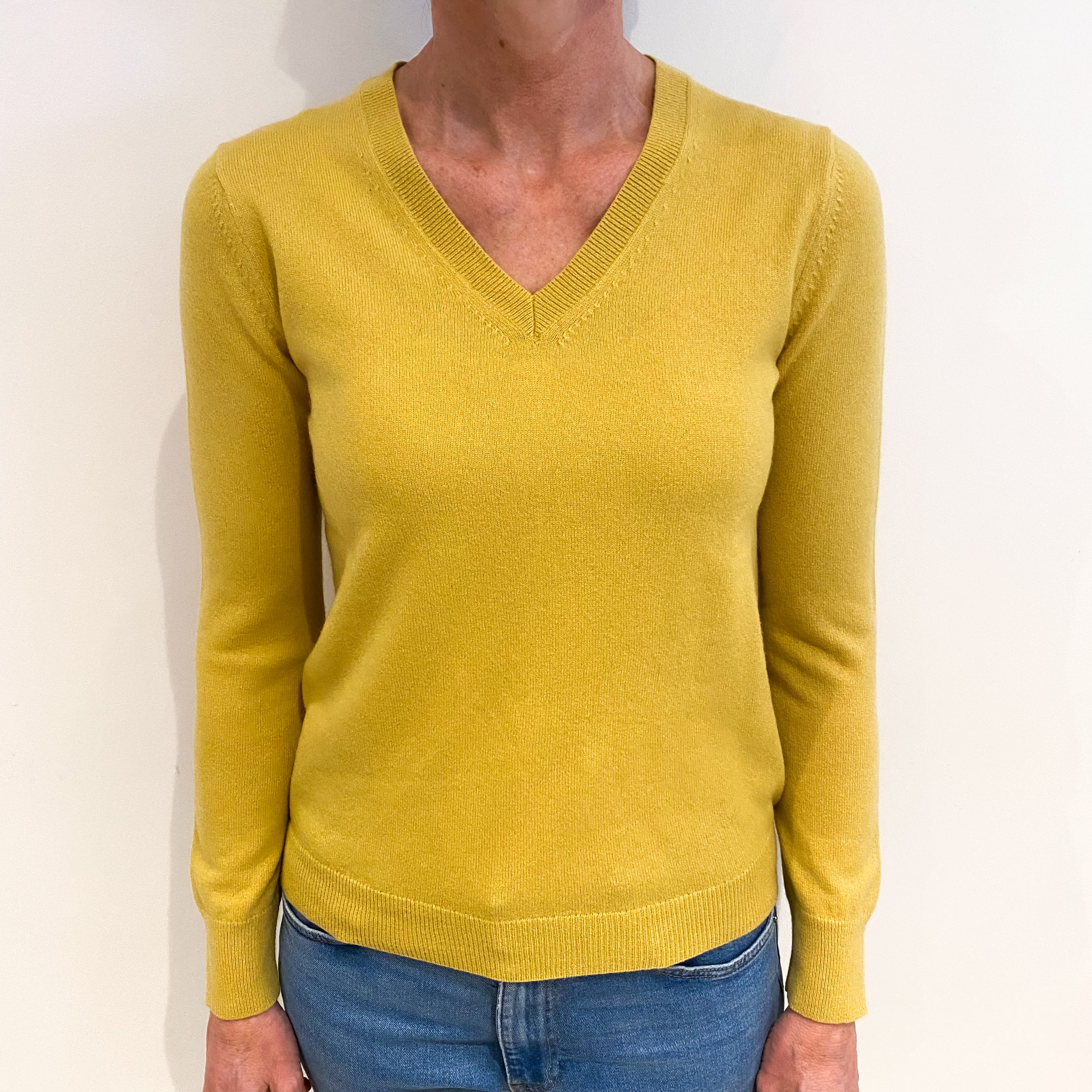 Pollen Yellow Cashmere V Neck Jumper Small