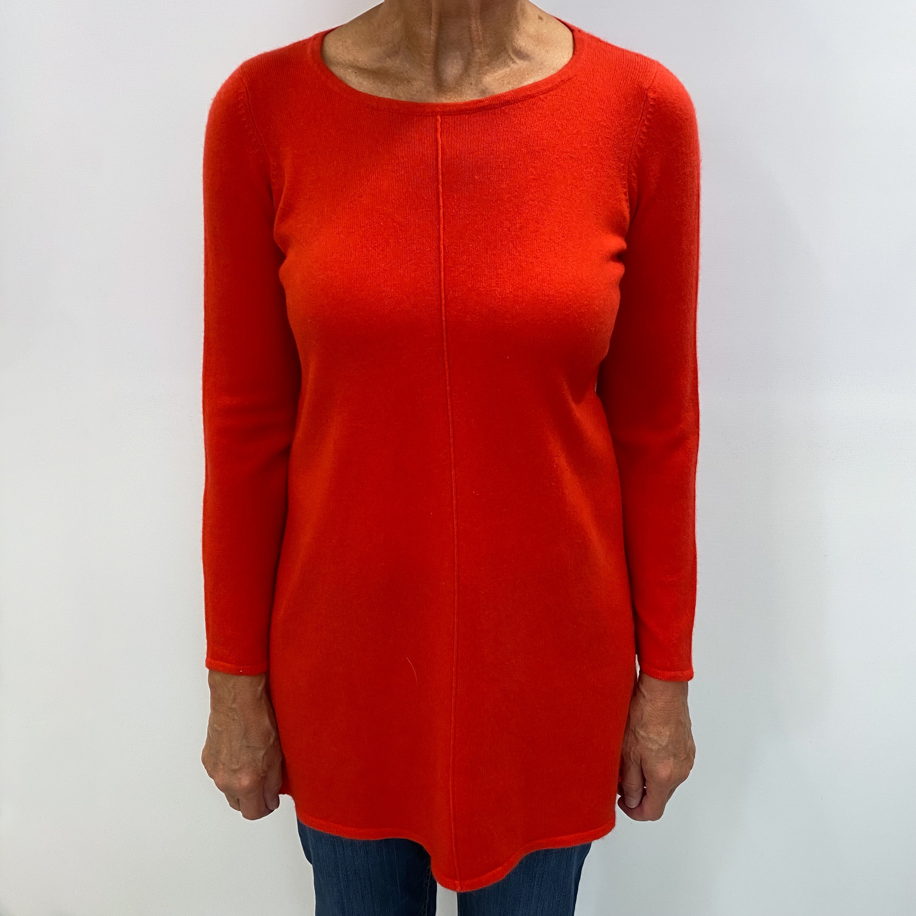 Vermillion Orange Cashmere Crew Neck A Line Tunic Jumper Medium