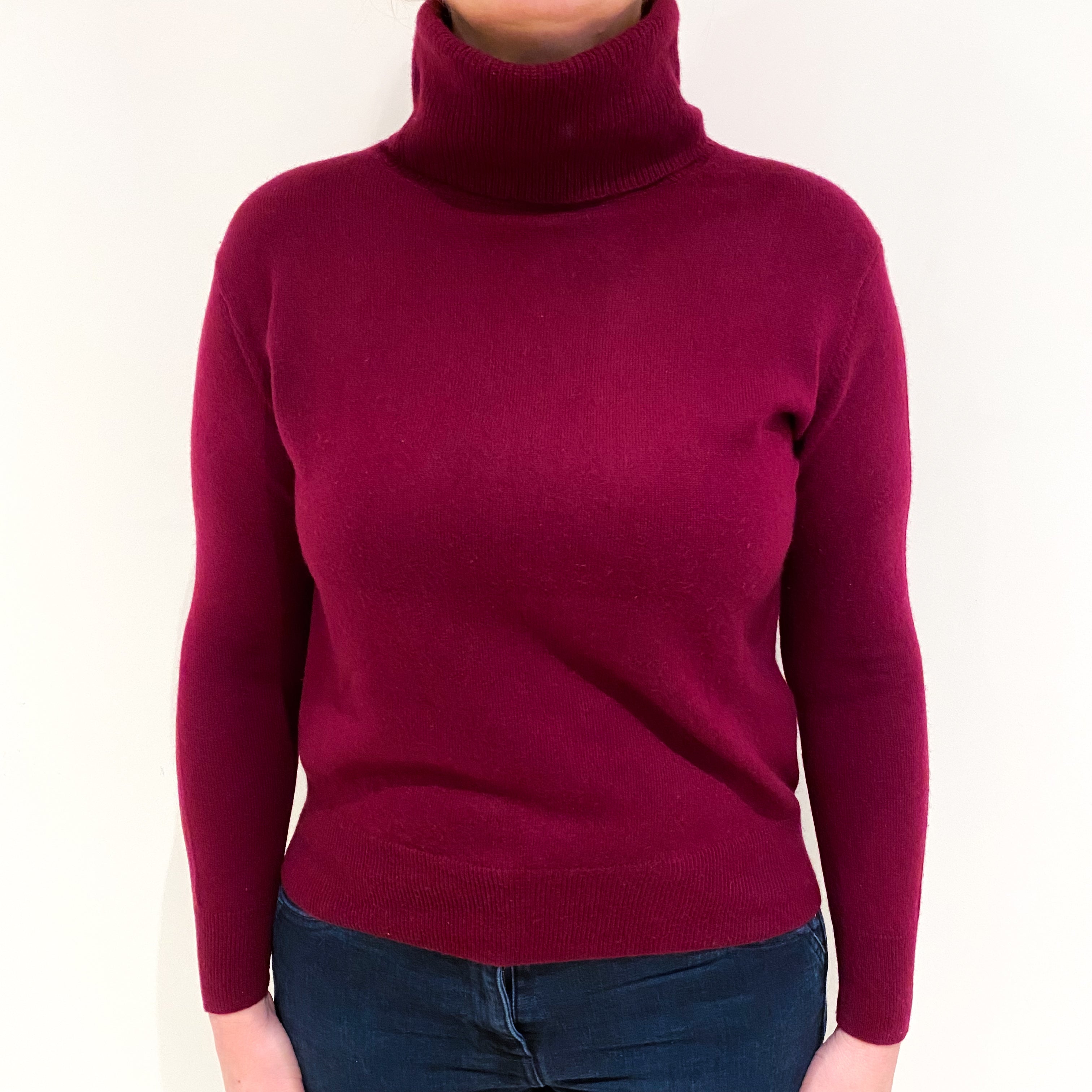 Wine Red Cashmere Polo Neck Jumper Large