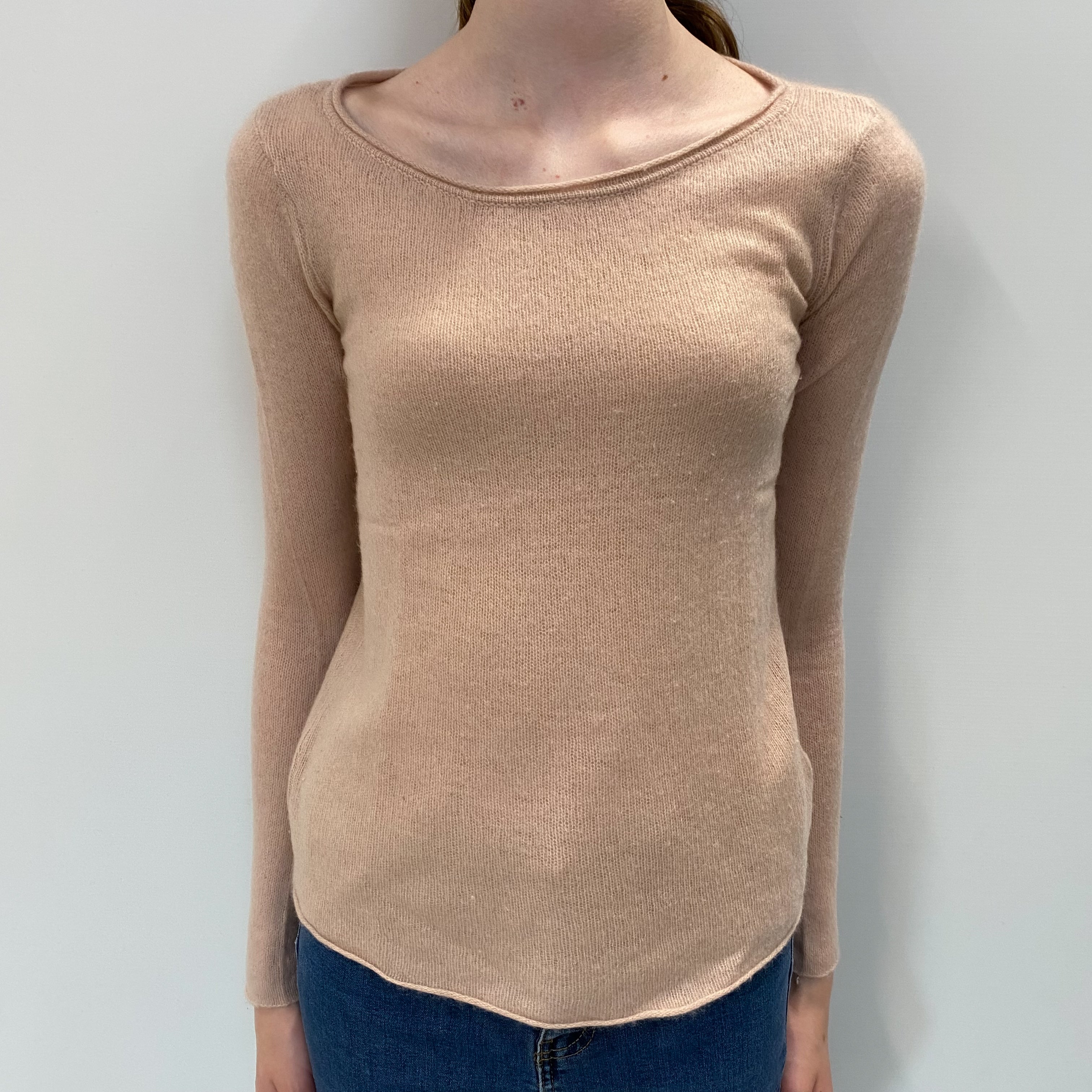 Dusky Pink Cashmere Boat Neck Jumper Extra Small