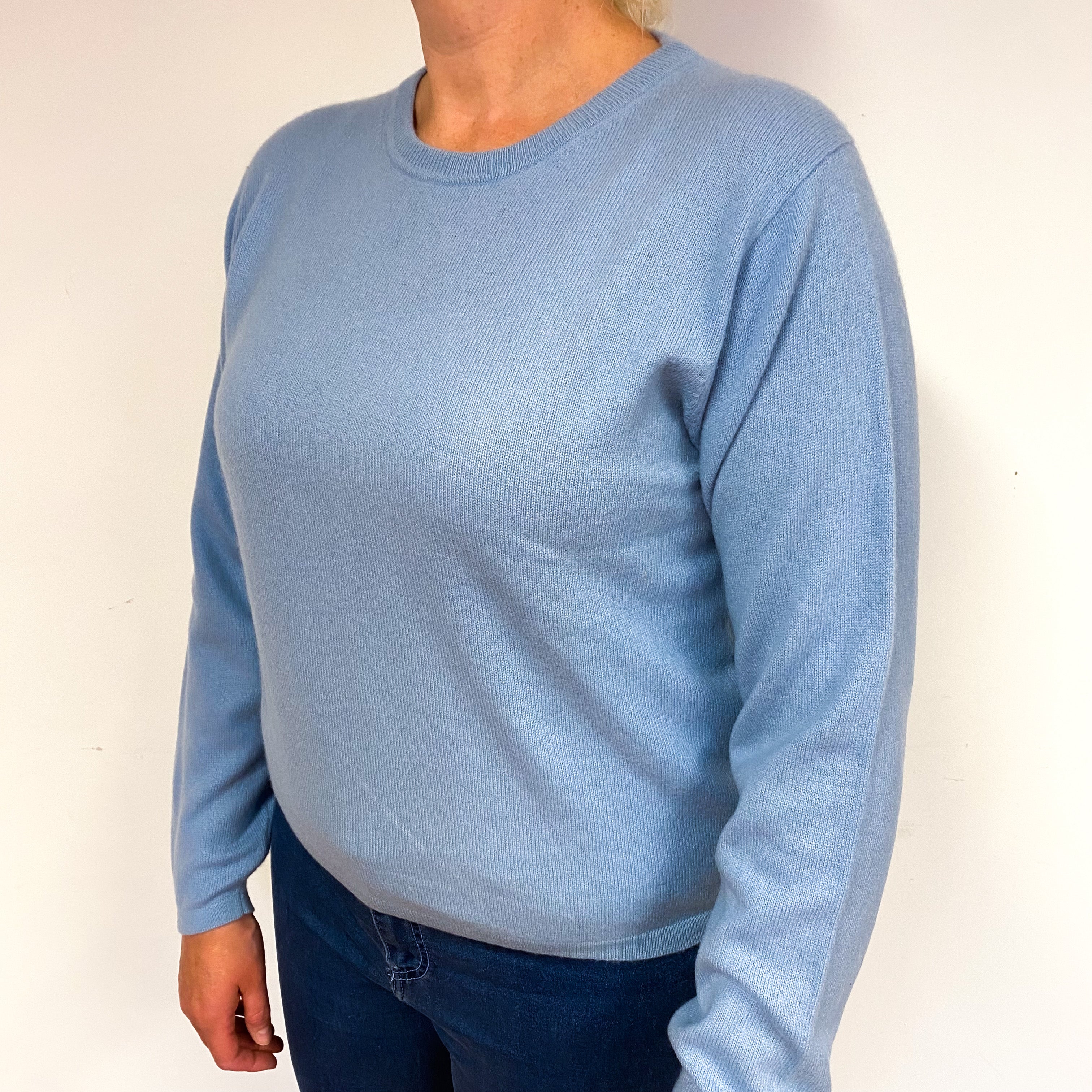 Pale Blue Cashmere Crew Neck Jumper Large