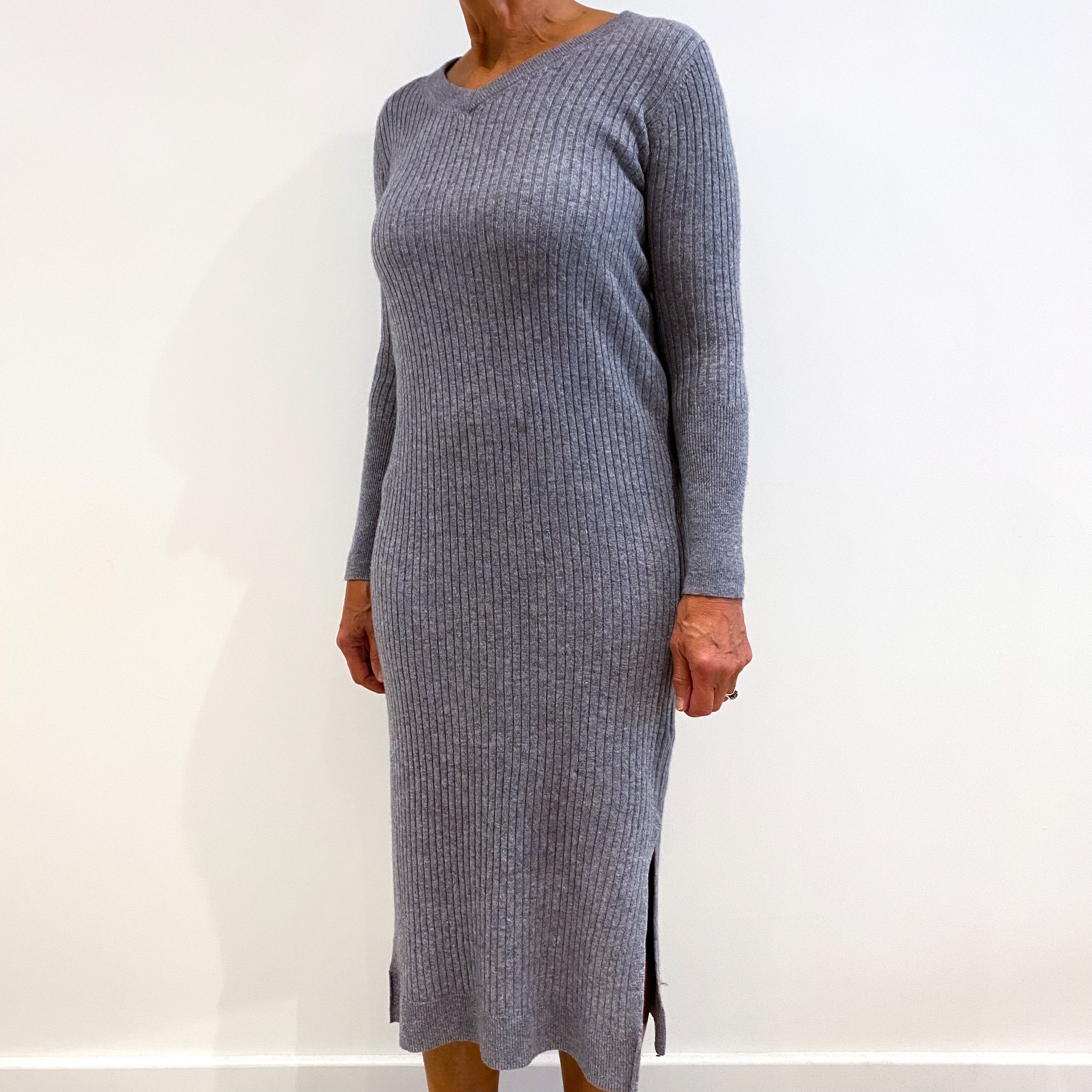 Smoke Grey Ribbed Cashmere Dress Medium