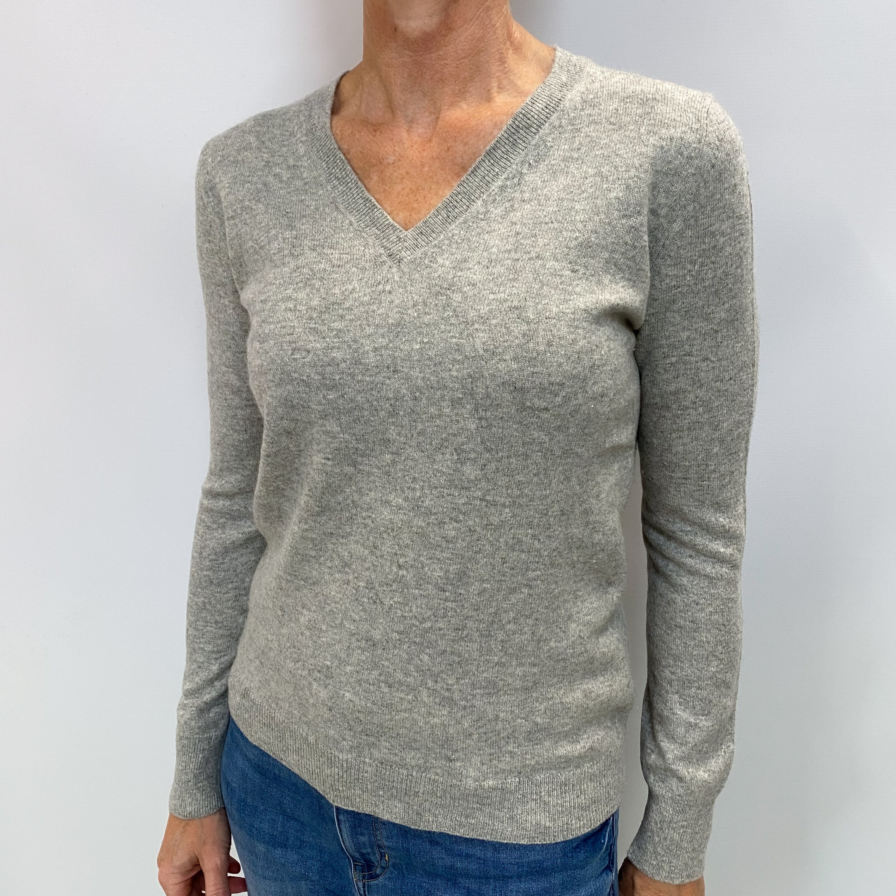 Smoke Grey Cashmere V Neck Jumper Small