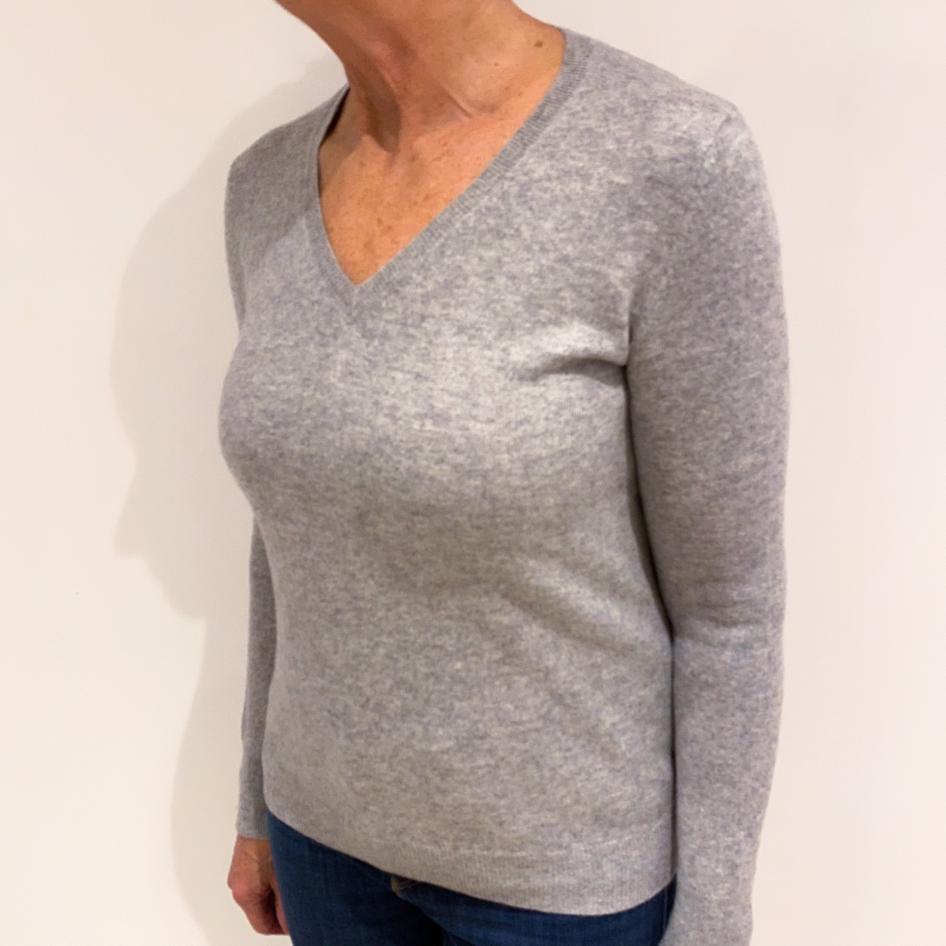 Smoke Grey Cashmere V Neck Jumper Medium