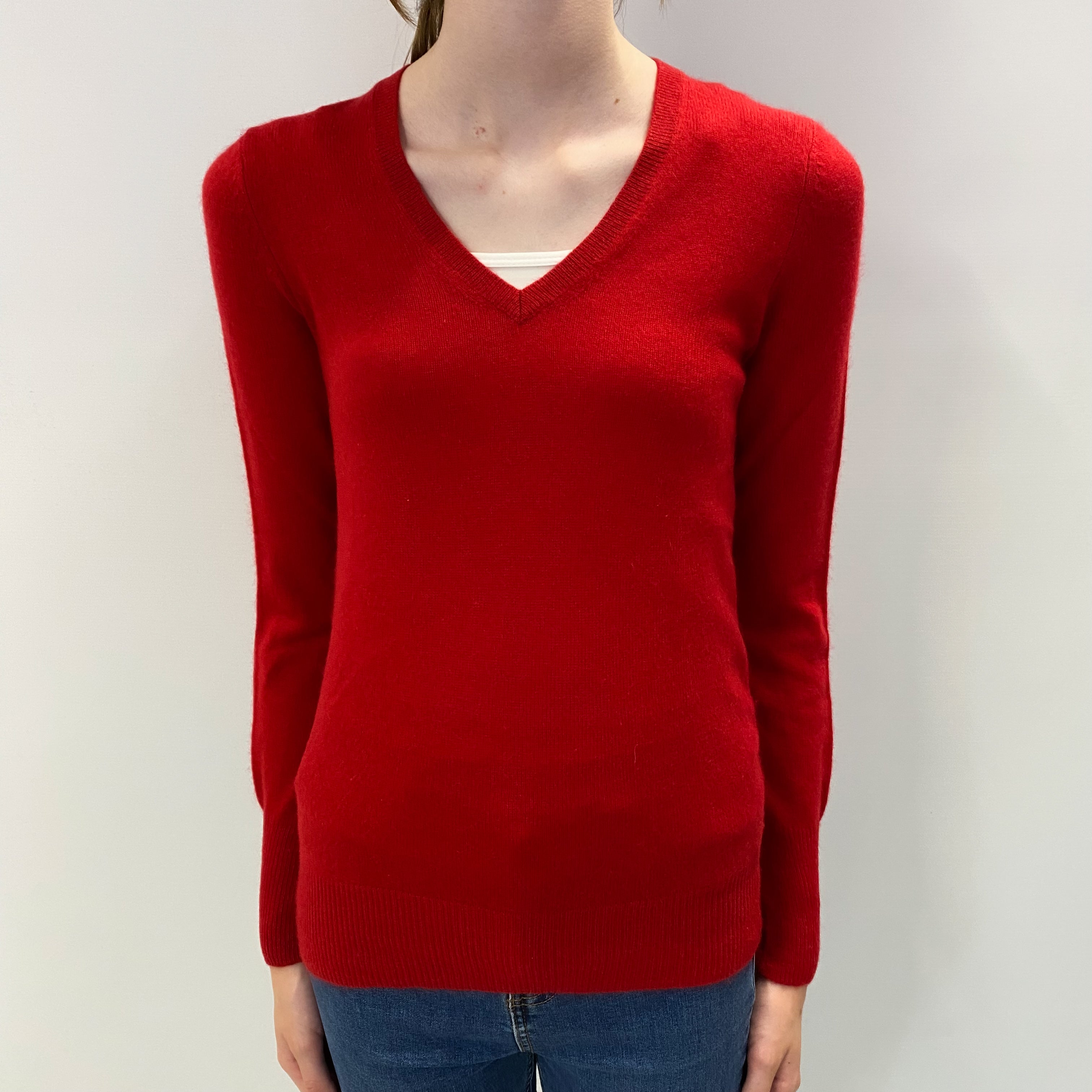 Scarlet Red Cashmere V Neck Jumper Extra Small