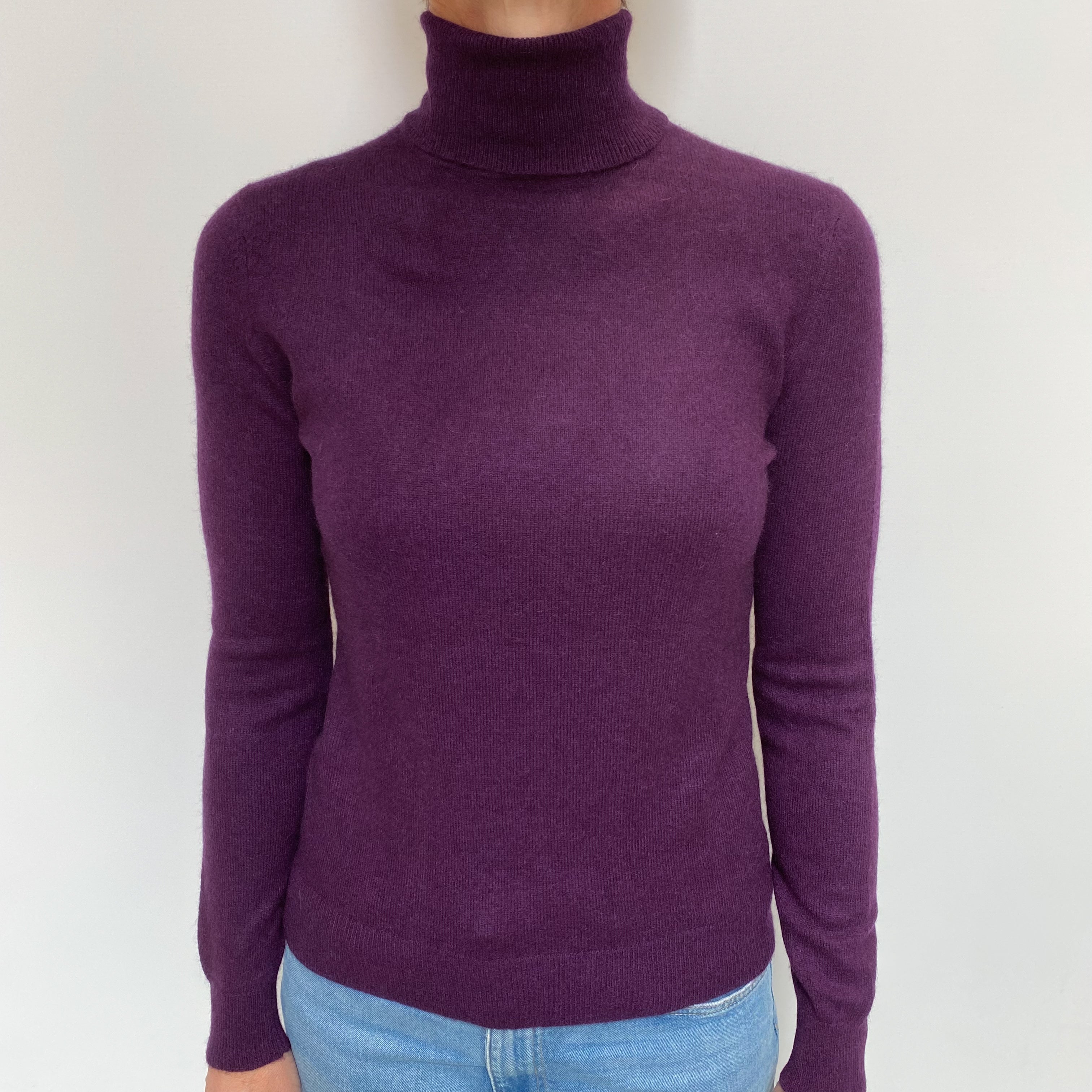 Blueberry Purple Cashmere Polo Neck Jumper Small