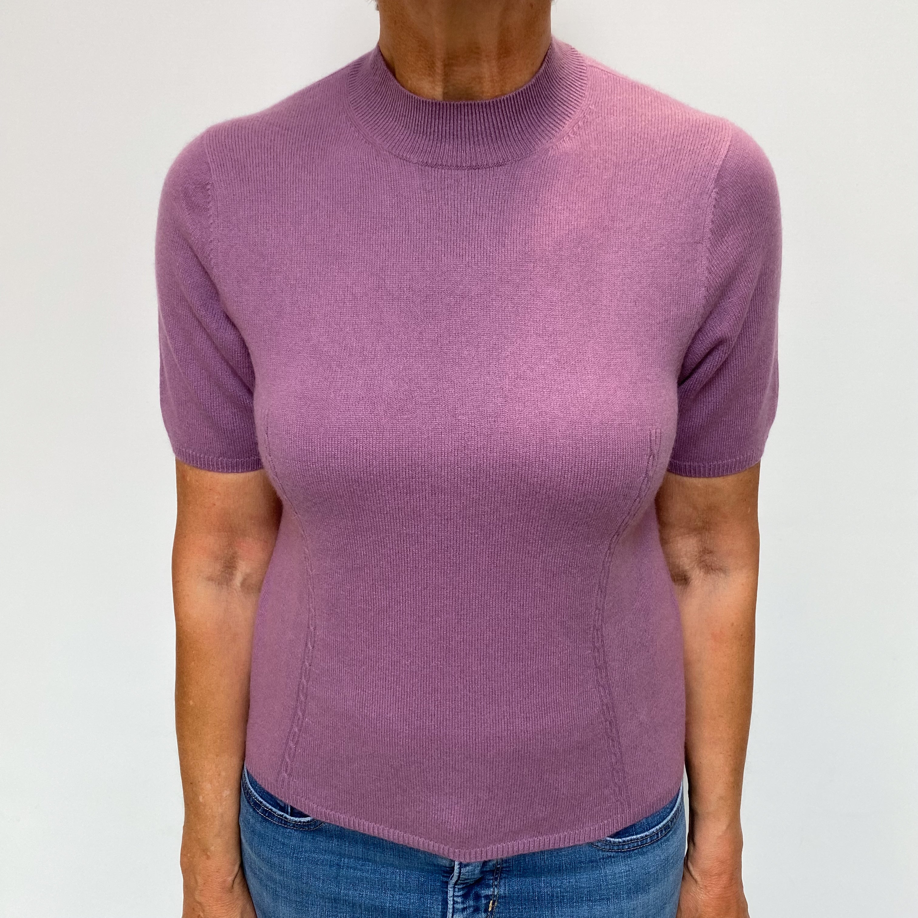 Mauve Purple Cashmere Turtle Neck Short Sleeved Jumper Medium