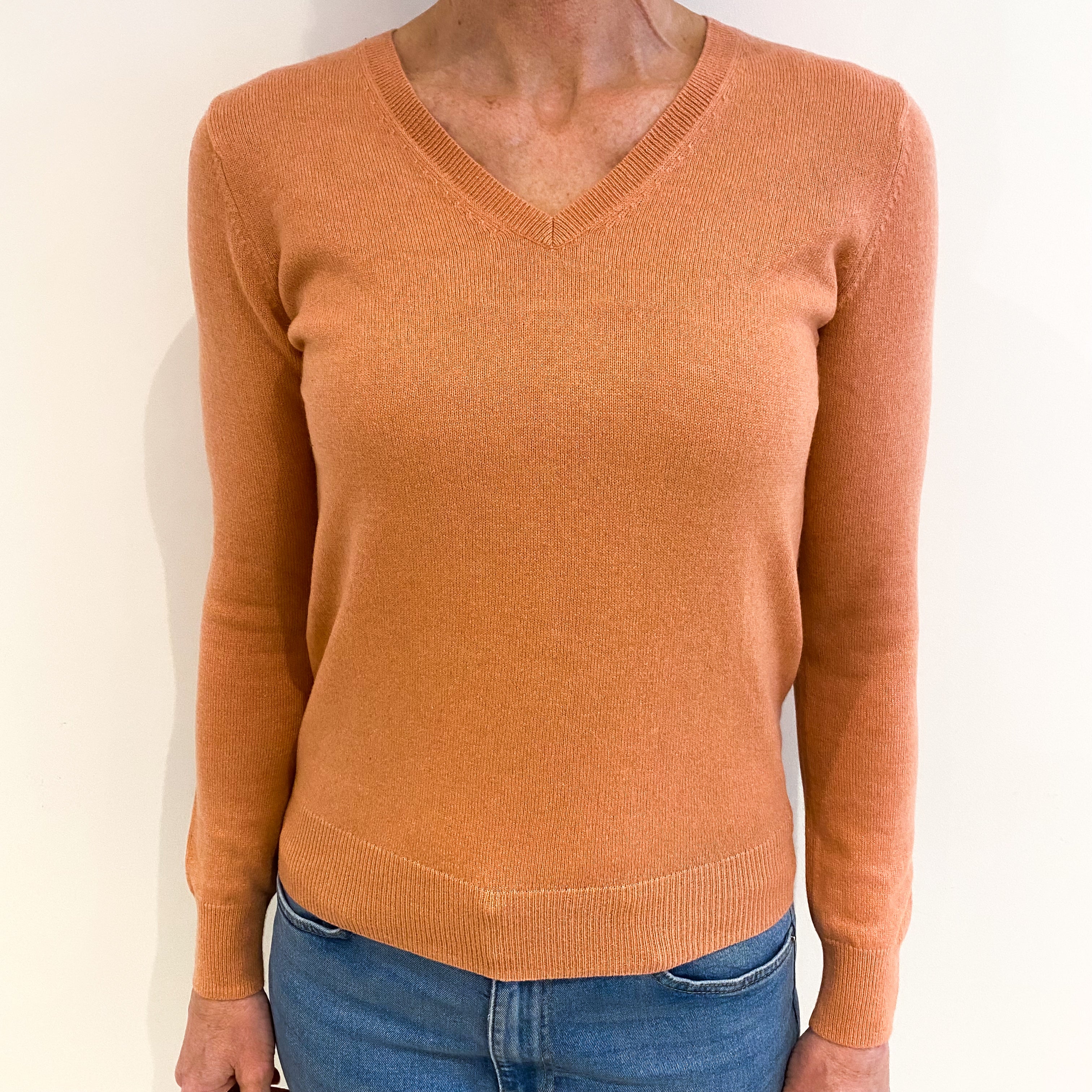 Salmon Pink Cashmere V Neck Jumper Small