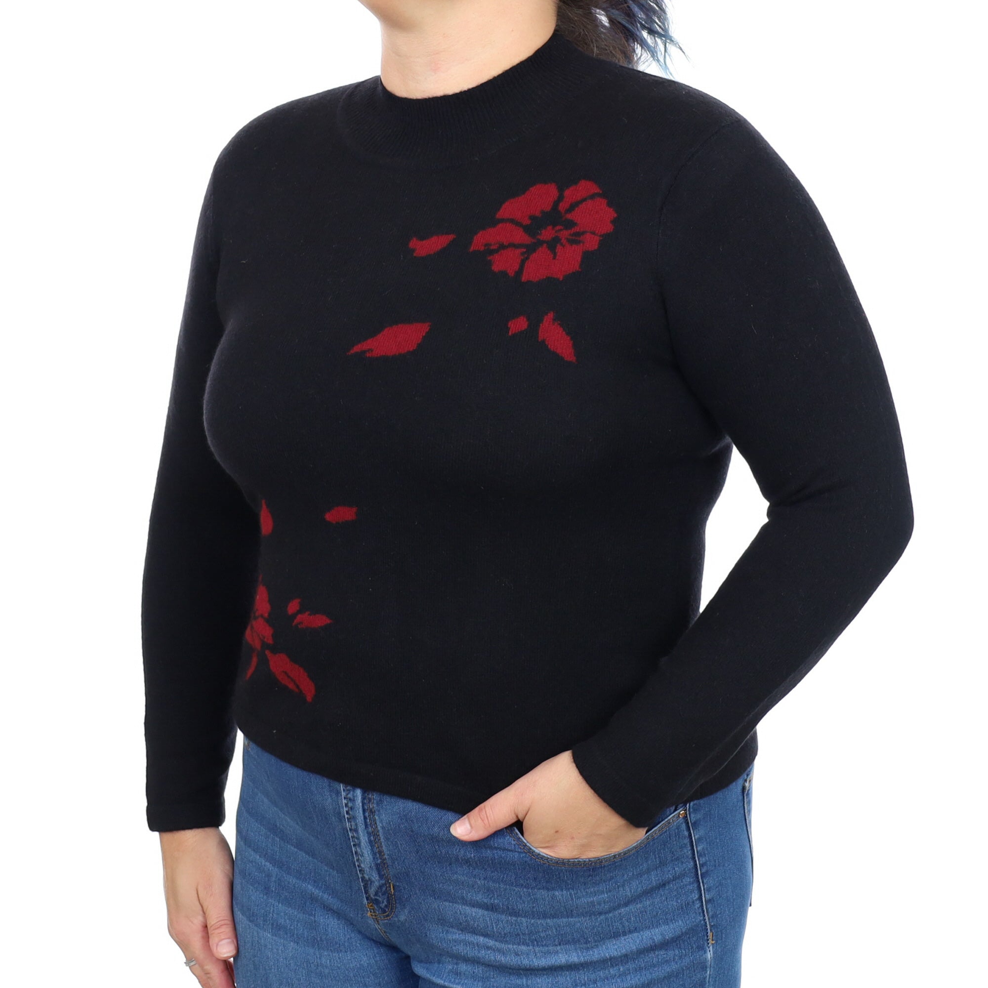 Black Floral Cashmere Turtle Neck Jumper Large