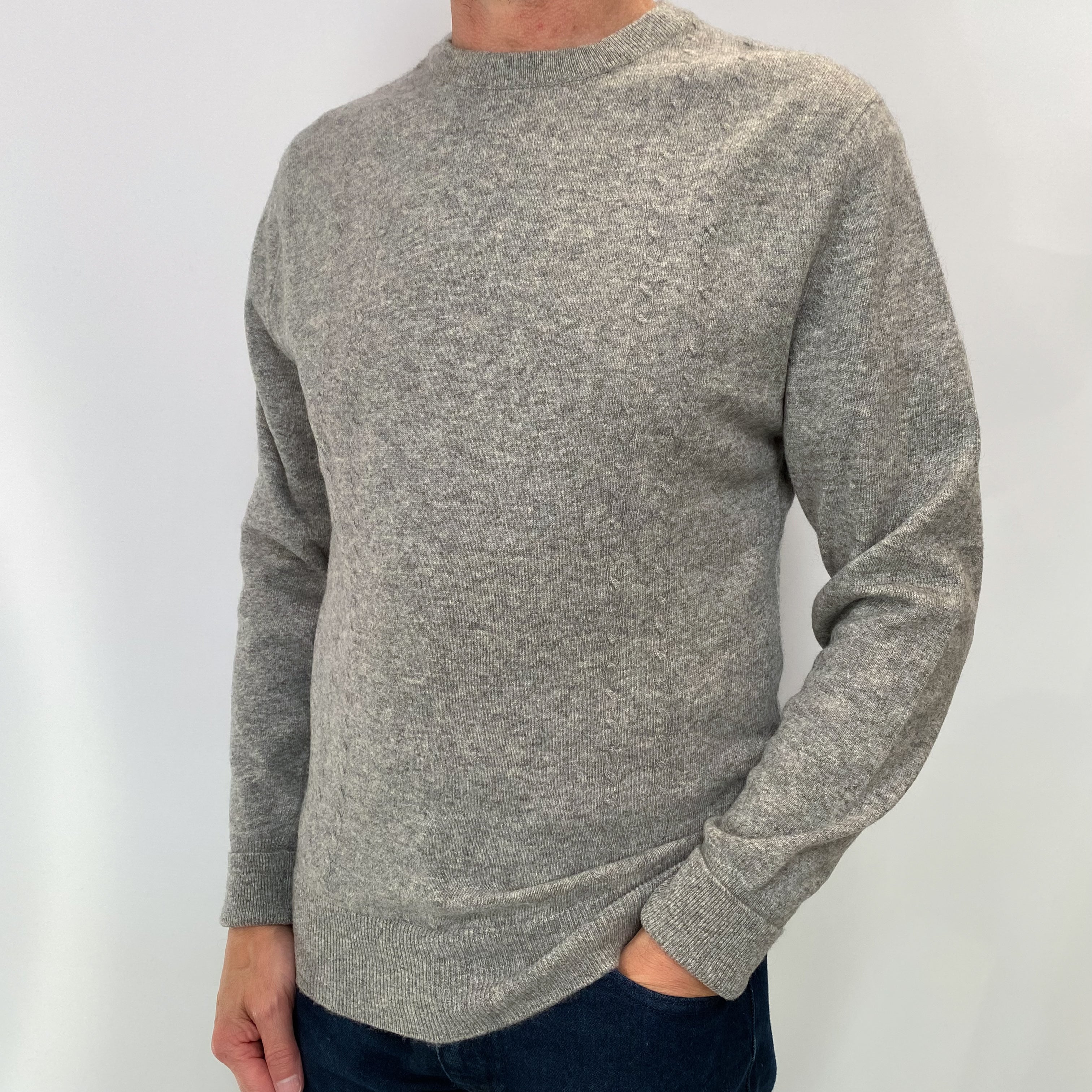 Stone Grey Men's Cashmere Crew Neck Jumper Small