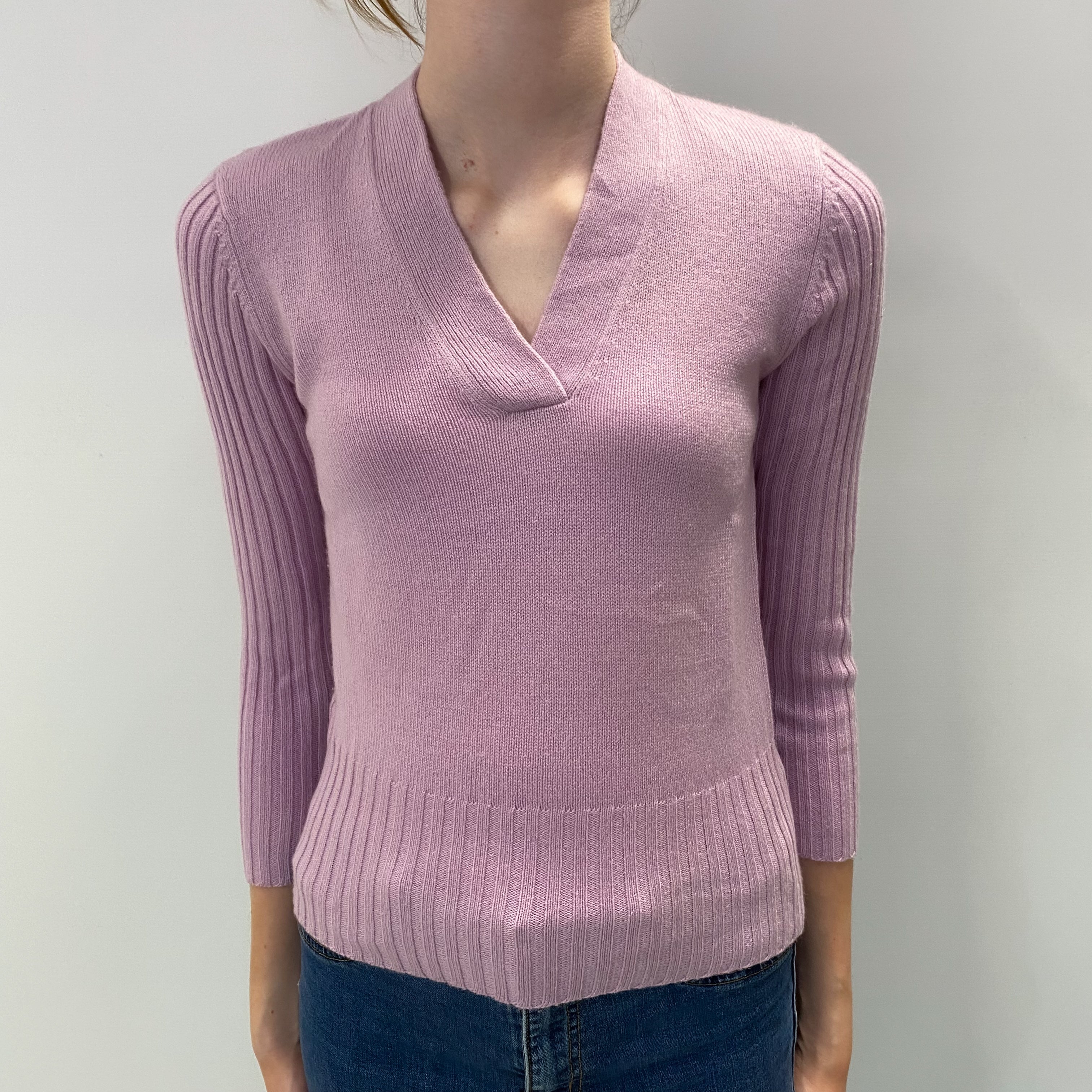 Lilac Purple Cashmere V Neck Jumper Extra Small