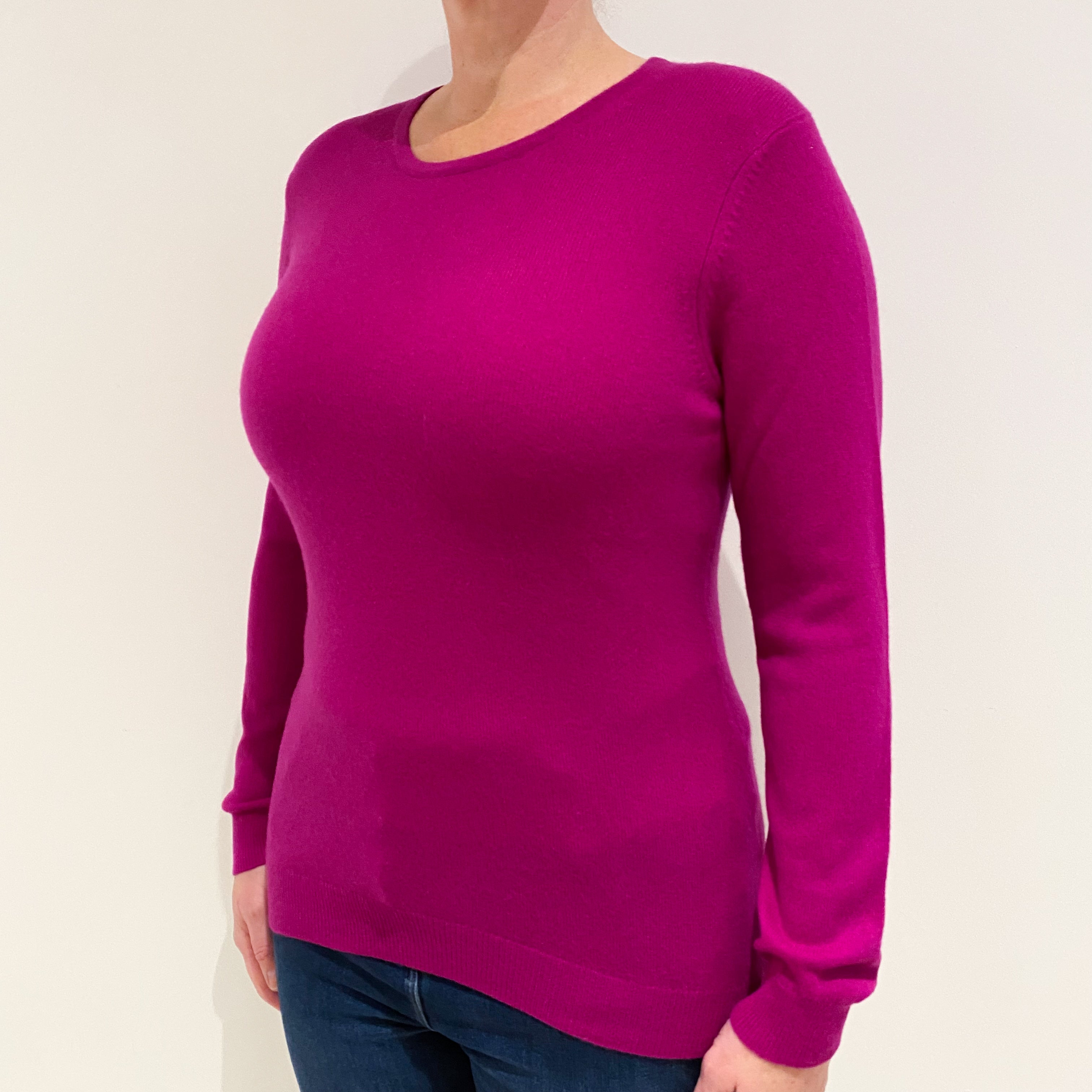 Magenta Pink Cashmere Crew Neck Jumper Large