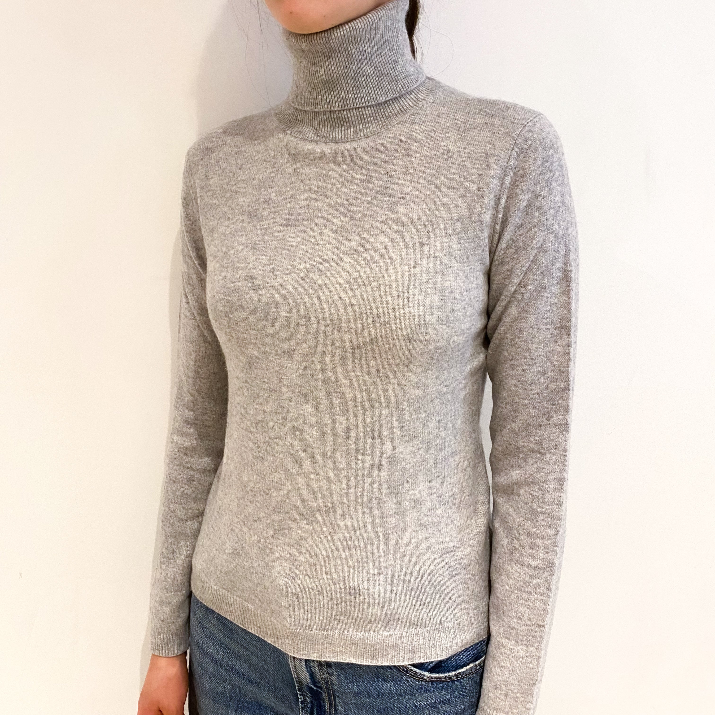 Smoke Grey Cashmere Polo Neck Jumper Extra Small