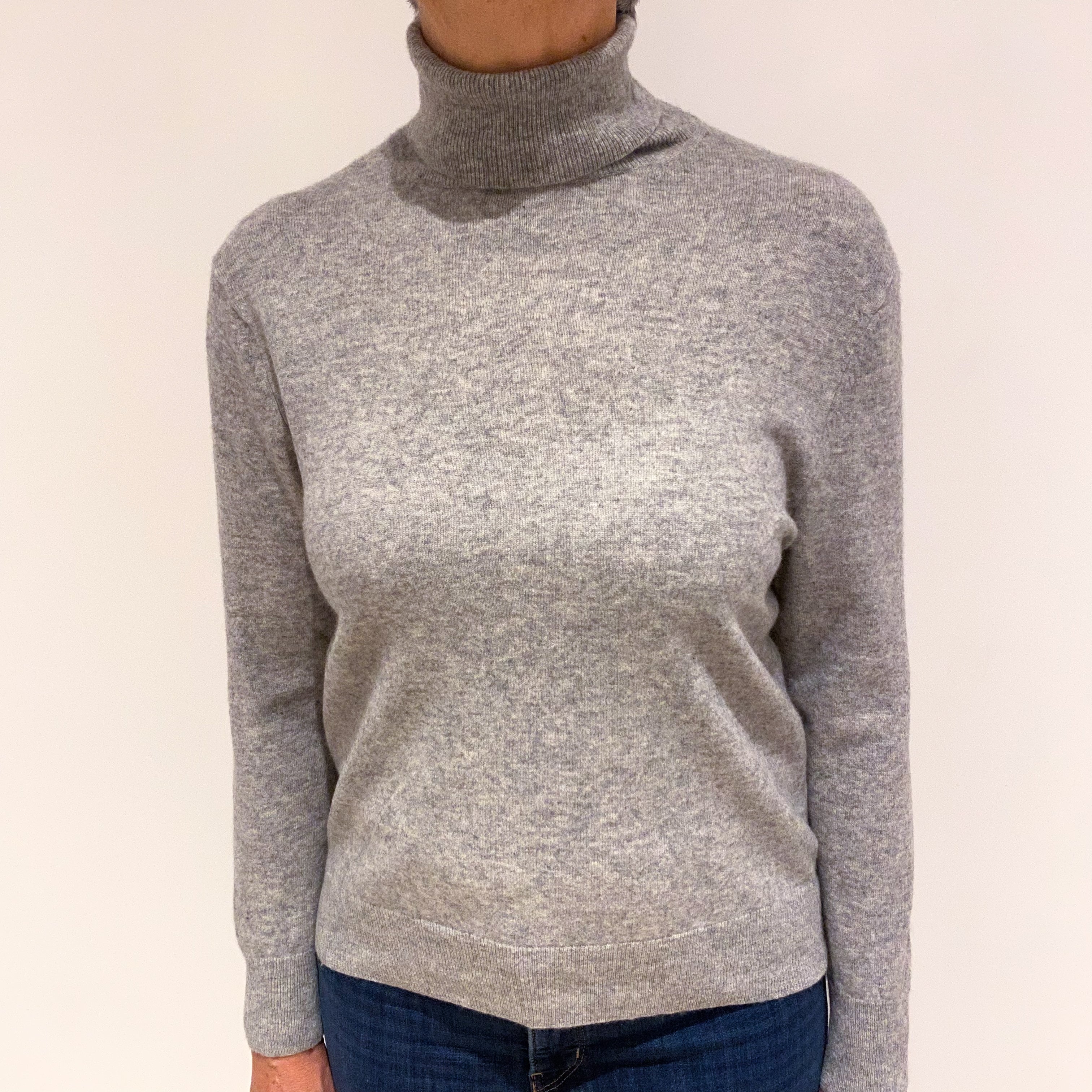 Smoke Grey Cashmere Polo Neck Jumper Medium