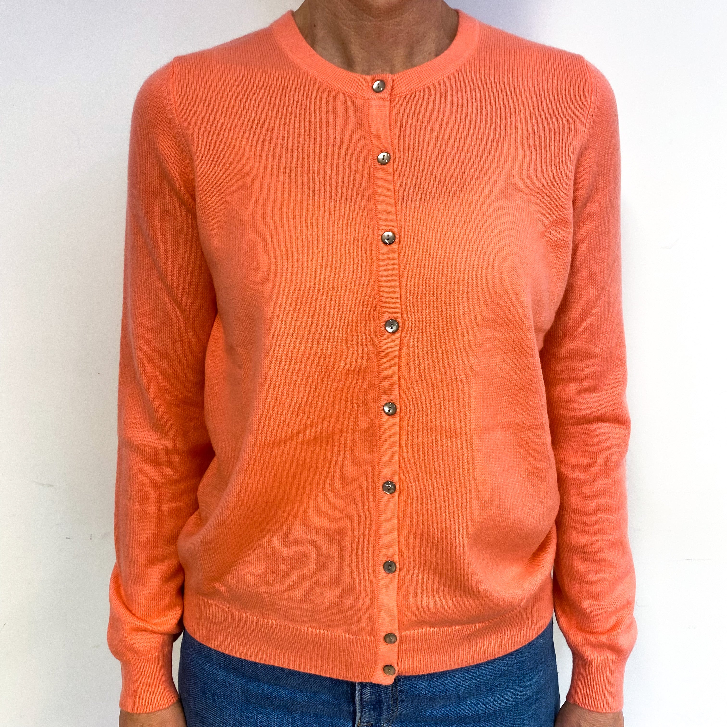 Bright Coral Orange Cashmere Cardigan Medium
