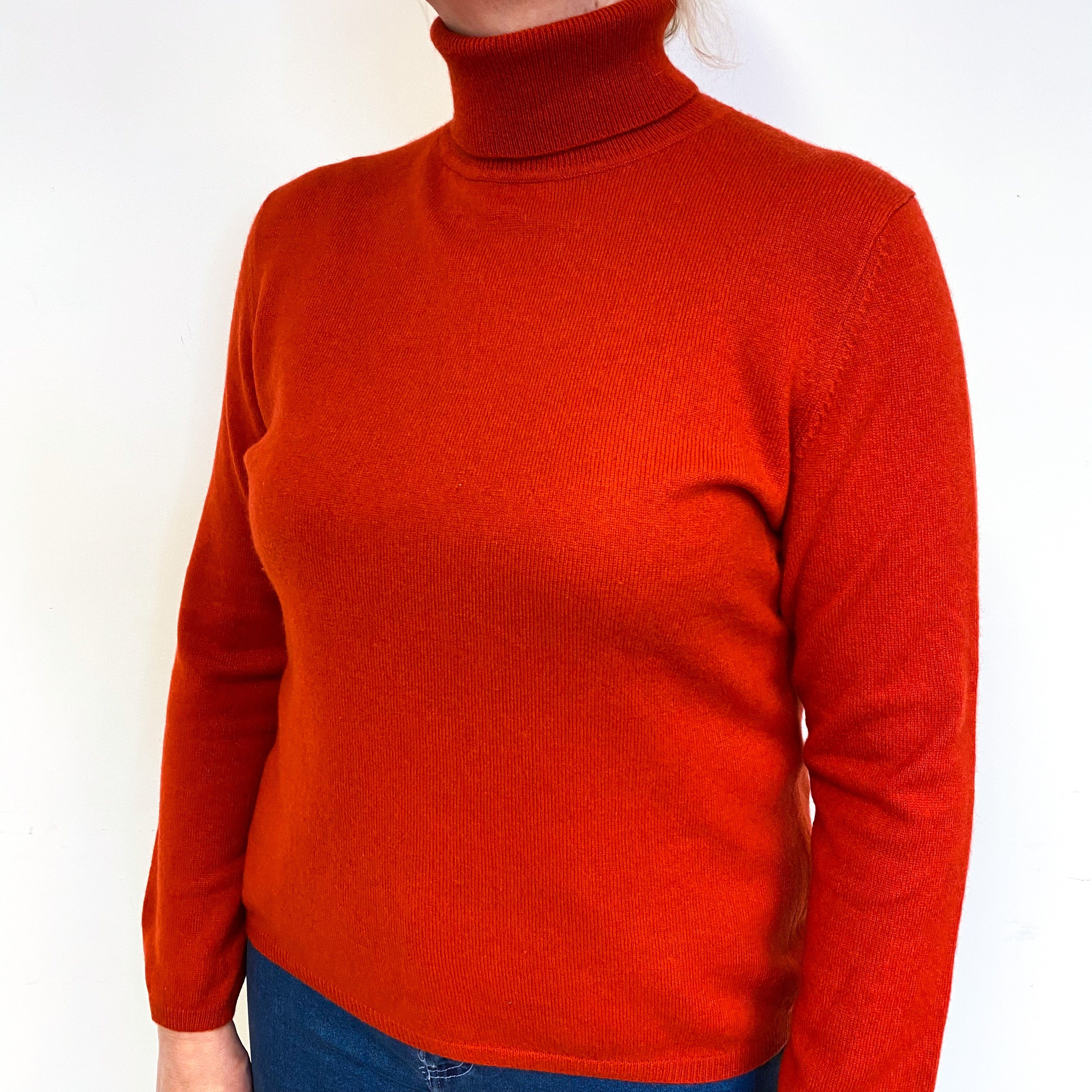 Vermillion Red Cashmere Polo Neck Jumper Large