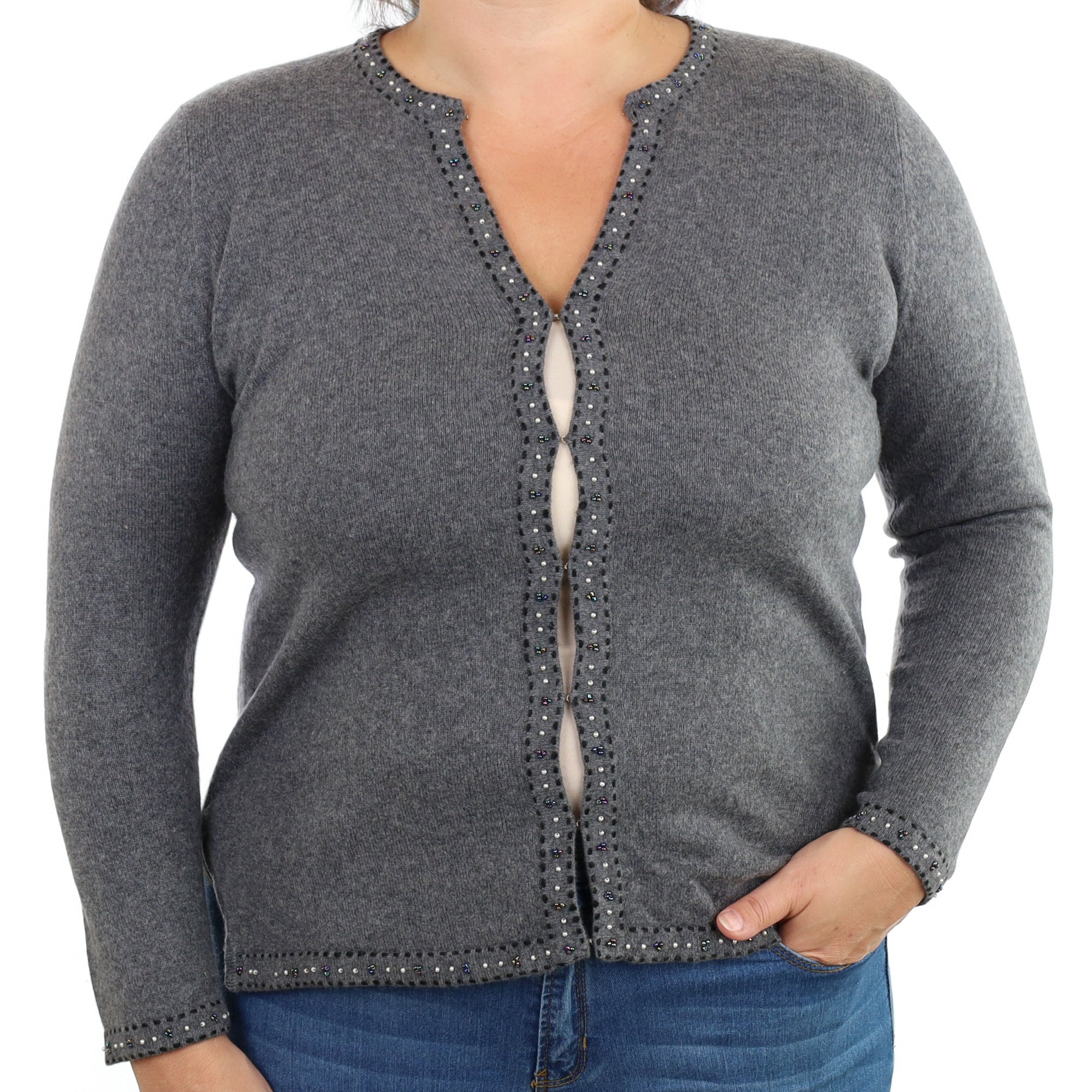 Slate Grey Cashmere V Neck Cardigan Large