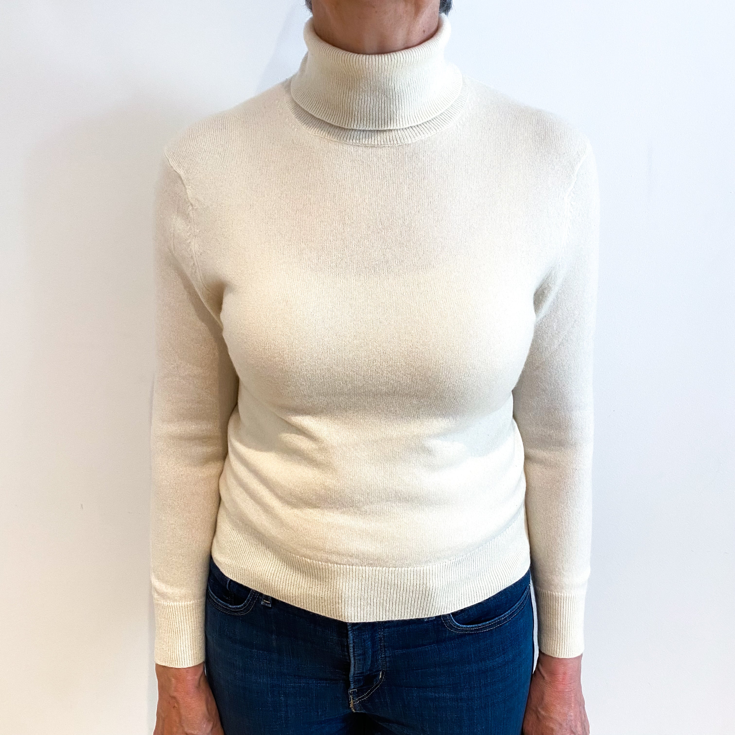 Vanilla Cream Cashmere Polo Neck Jumper Medium