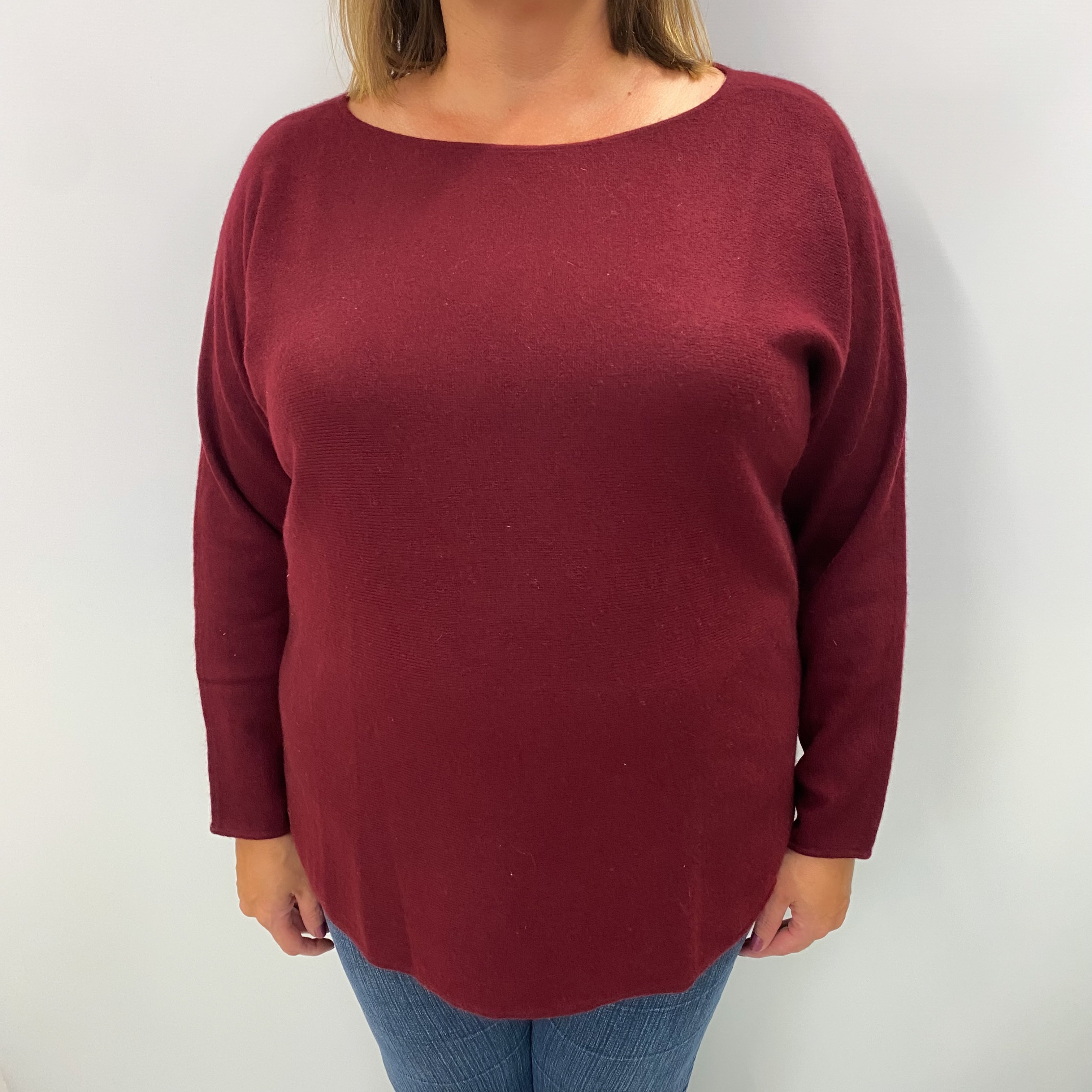 Wine Red Cashmere Slash Neck Jumper Extra Large