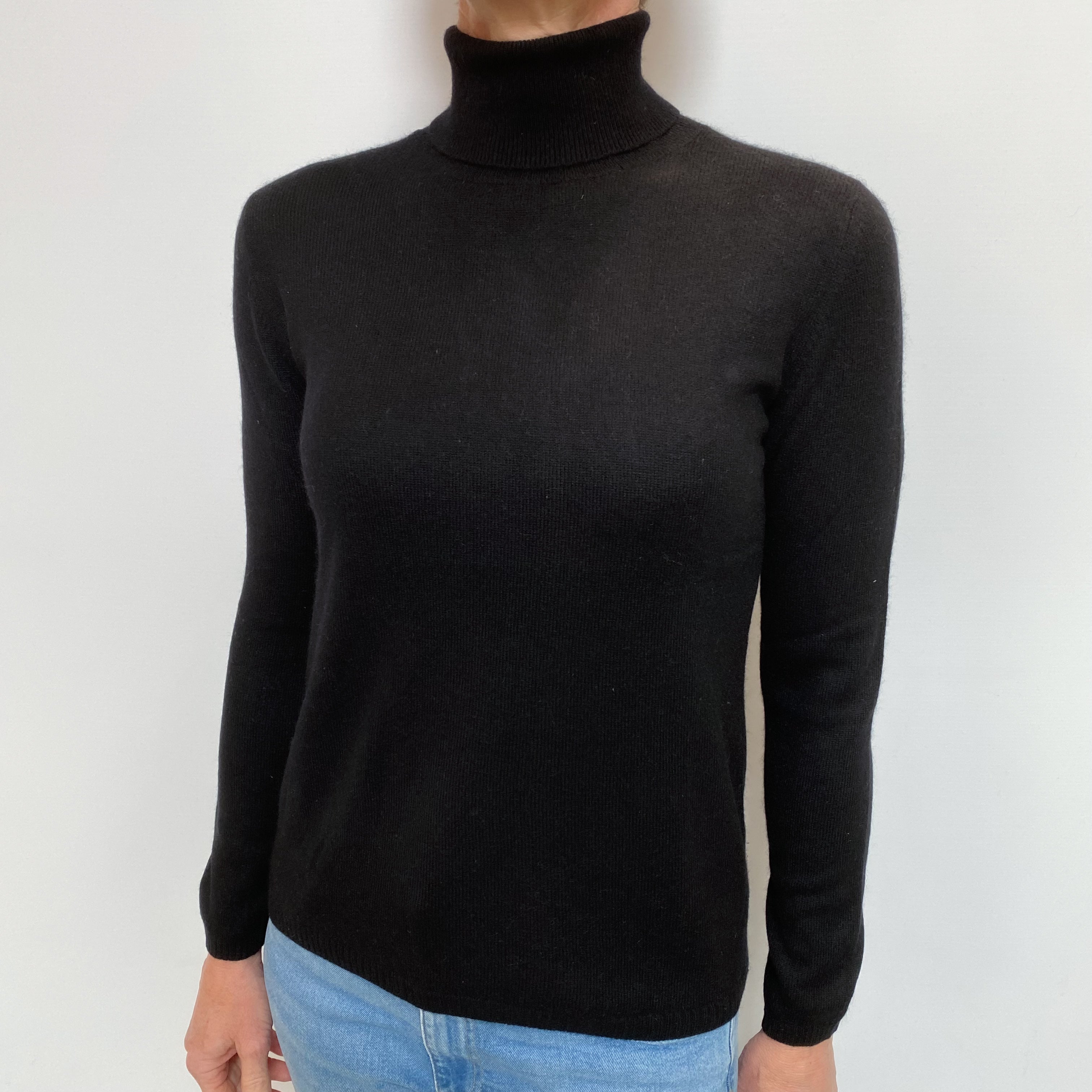 Black Cashmere Polo Neck Jumper Small